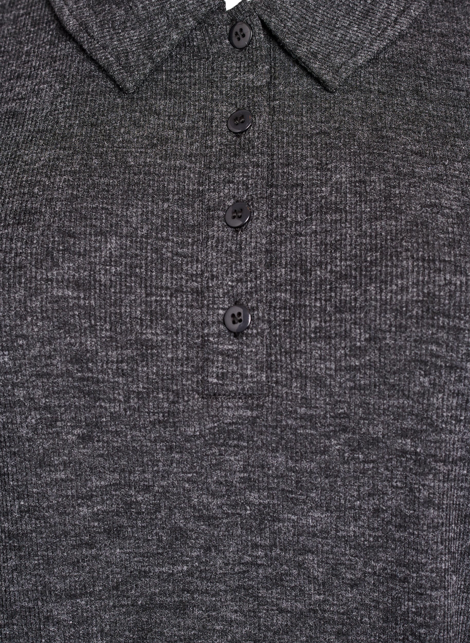 Zizzi Polo &agrave; manches longues en maille c&ocirc;tel&eacute;e extensible, Gris anthracite, Packshot image number 2