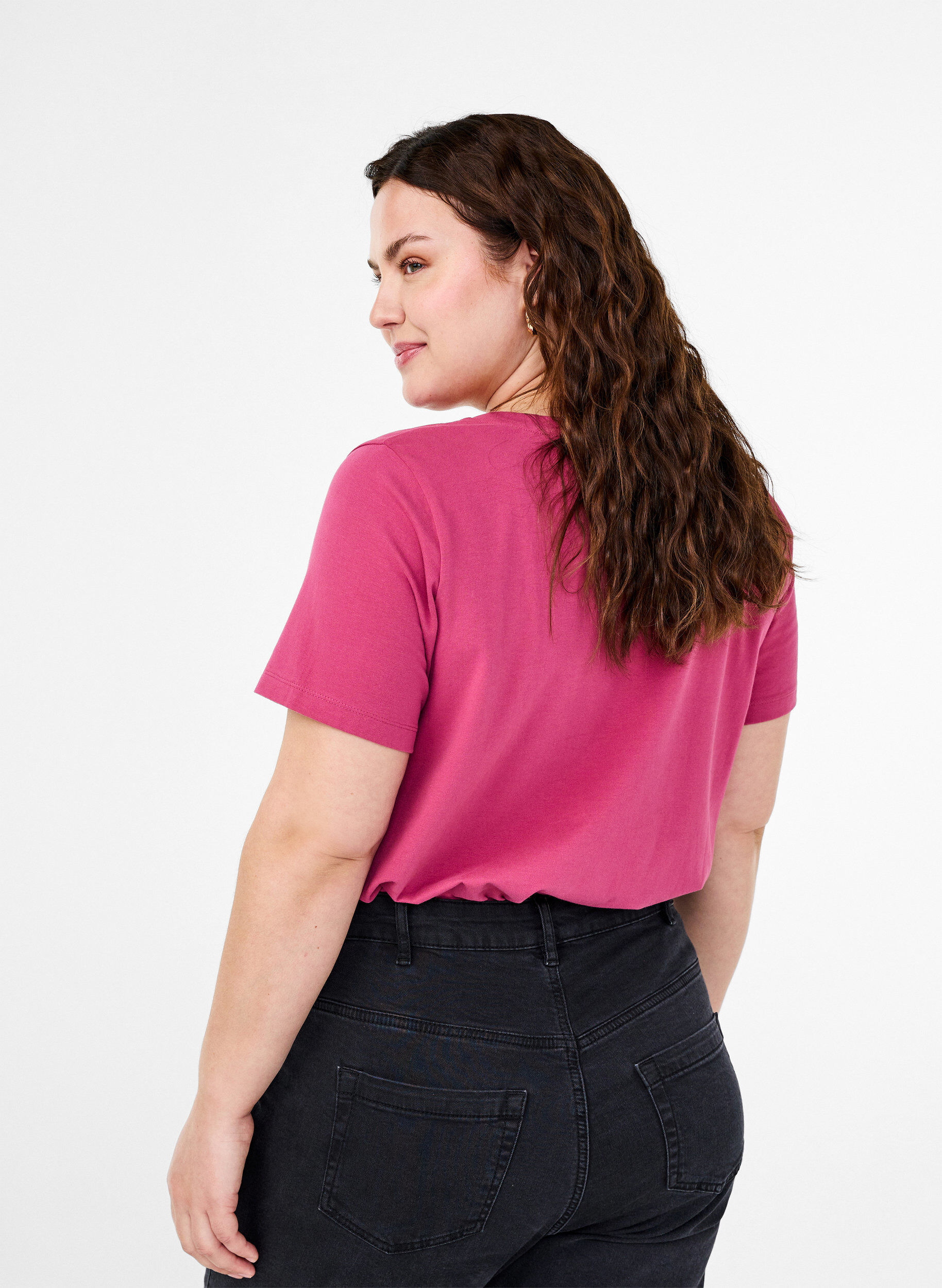 Zizzi Unifarbenes Basic-T-Shirt aus Baumwolle, Rot, Model image number 2