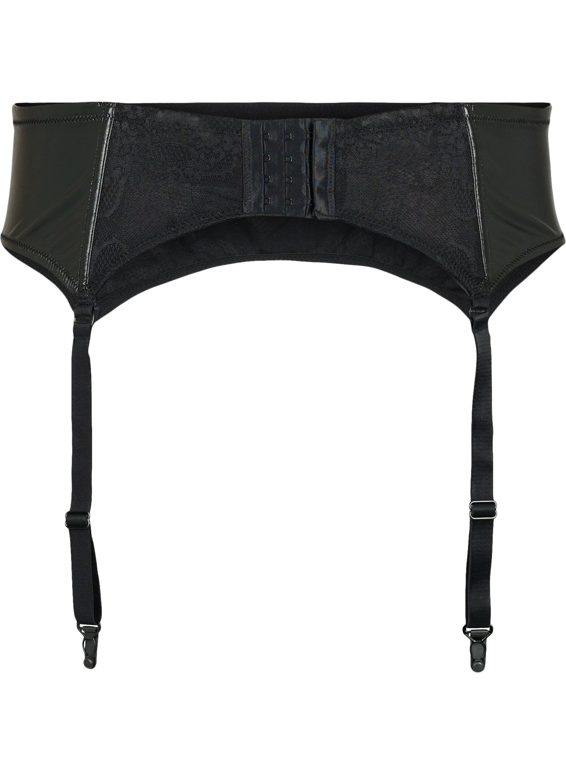 Zizzi Gl&auml;nzender Strumpfhalter mit Spitze, Black, Packshot image number 1