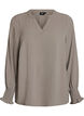 Blouse avec poignets smock&eacute;s et col en V, Beige, Packshot image number 0