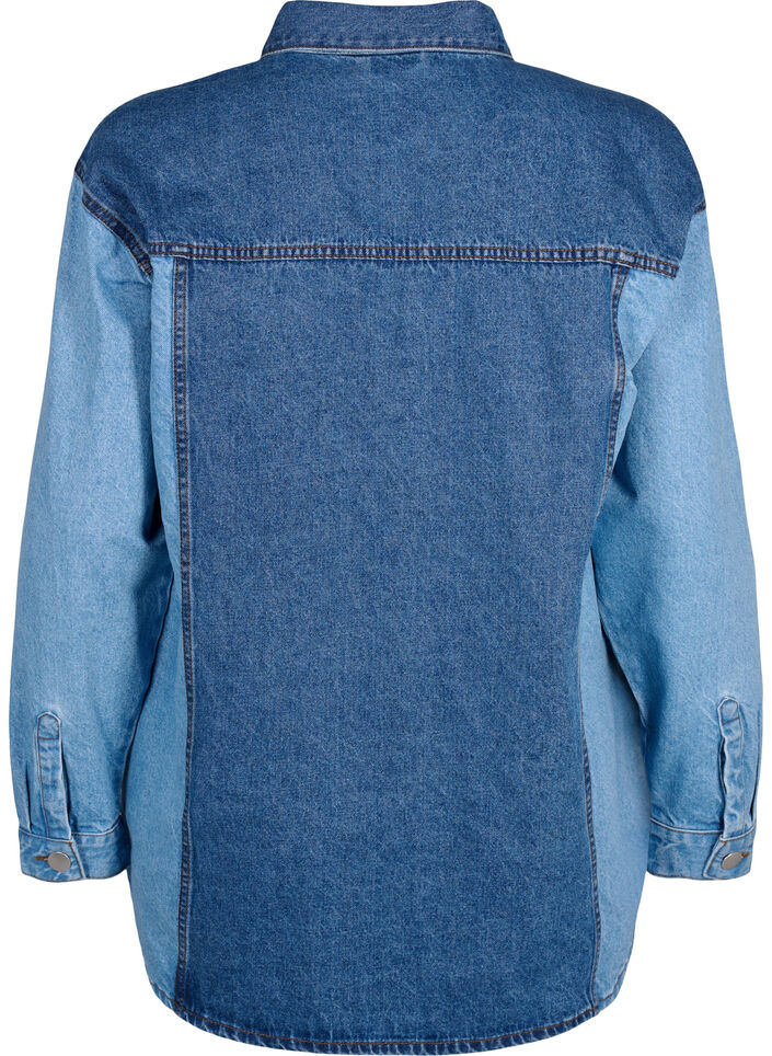 Veste en jean color block, Light Blue Denim, Packshot image number 1