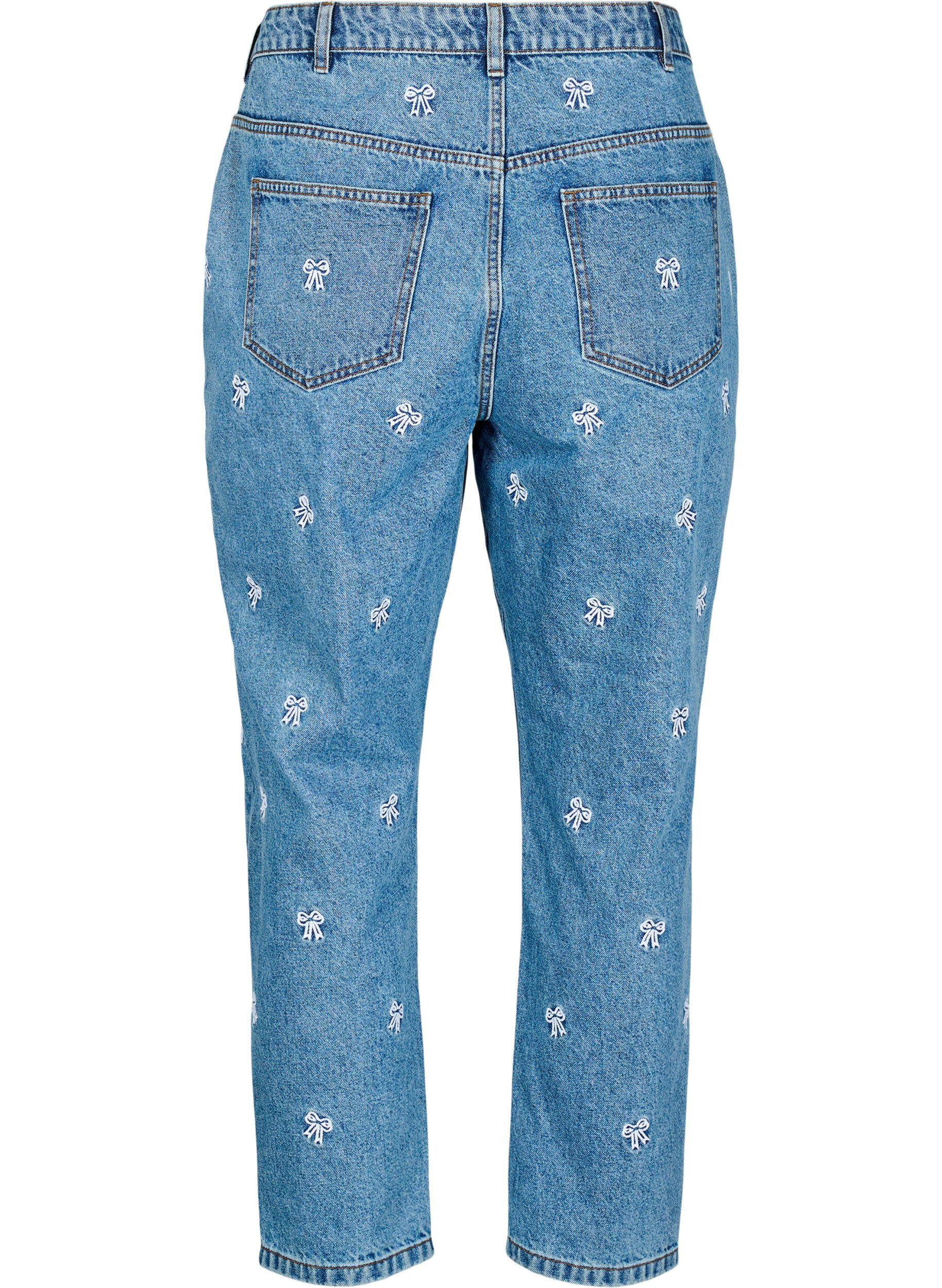 Zizzi Mille Mom Fit Jeans mit Stickerei, Blau, Packshot image number 1