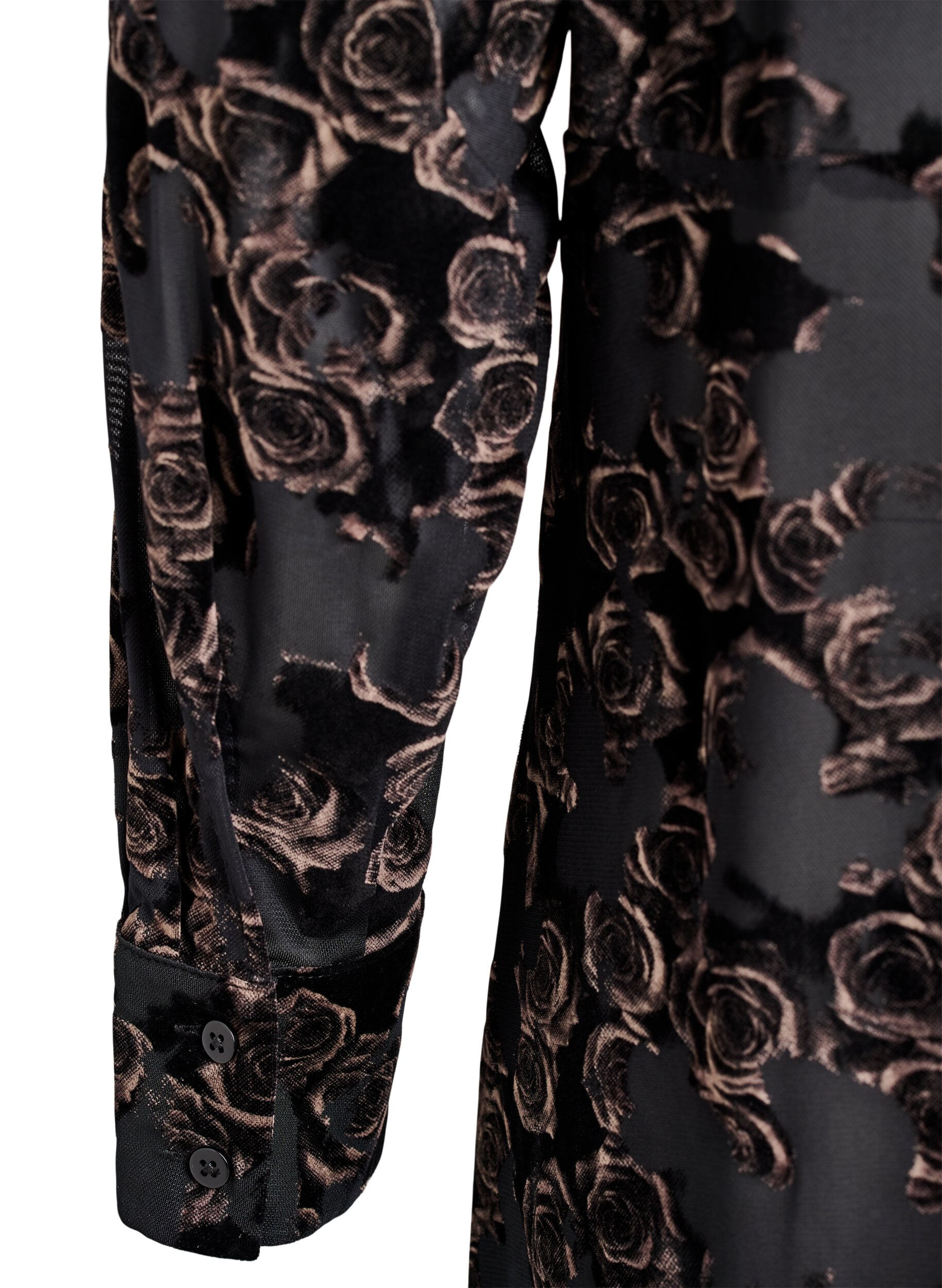 Zizzi Midikleid aus Mesh mit Veloursrosen, Schwarz, Packshot image number 3