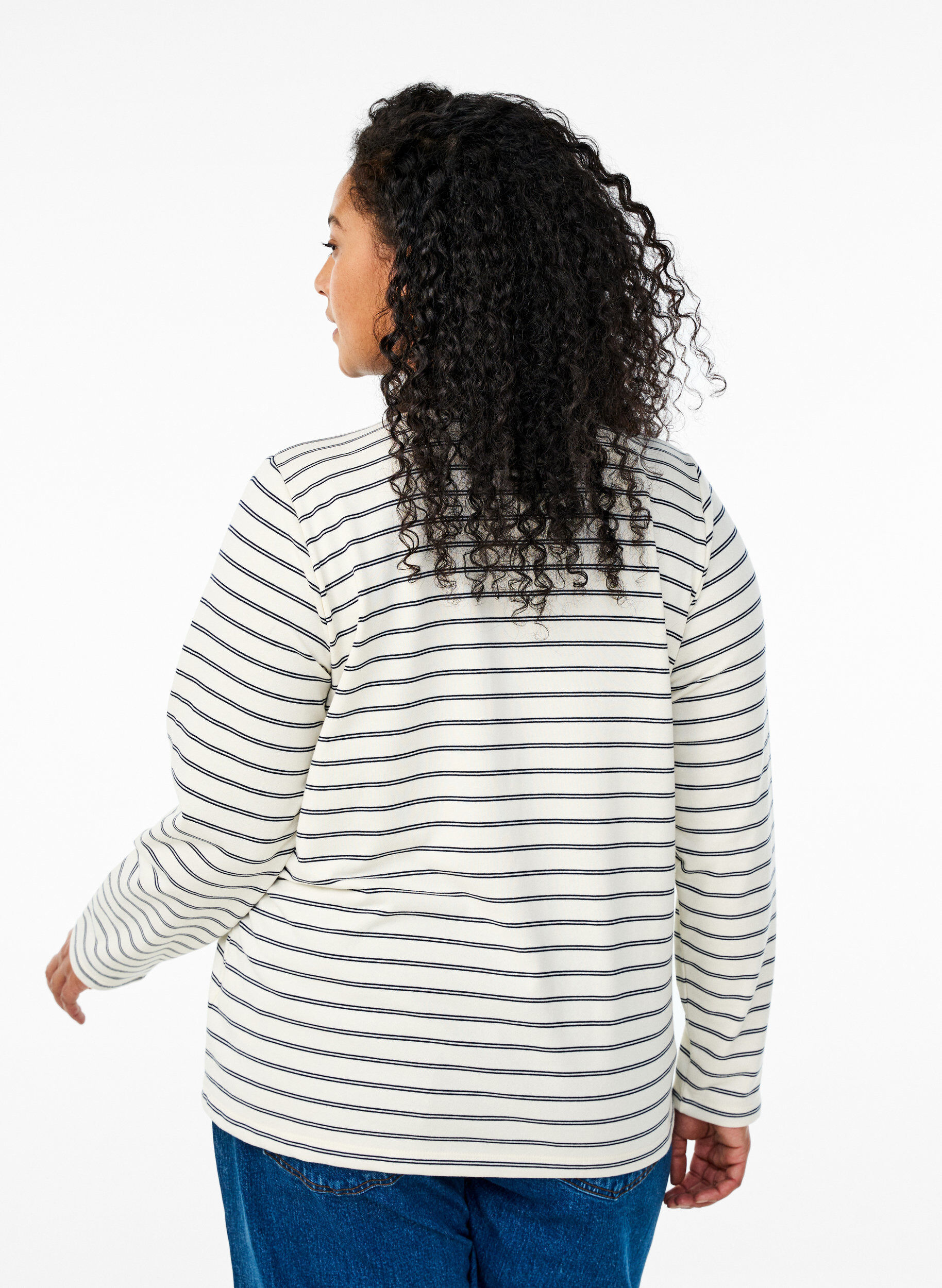 Zizzi Polo ray&eacute; avec fermeture &eacute;clair, Blanc, Model image number 2