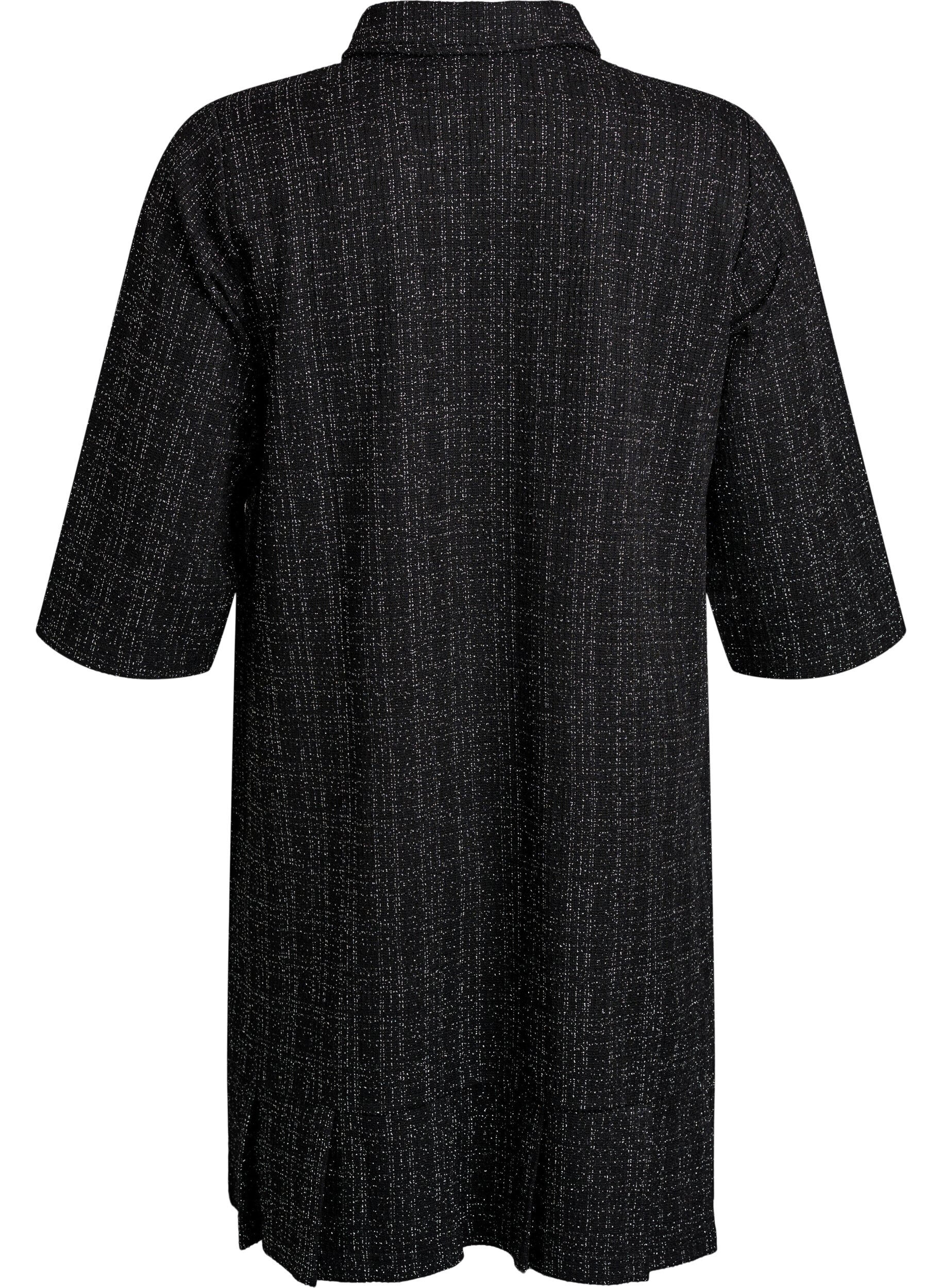 Zizzi Robe courte en boucl&eacute; avec boutons d&eacute;coratifs, Noir, Packshot image number 1