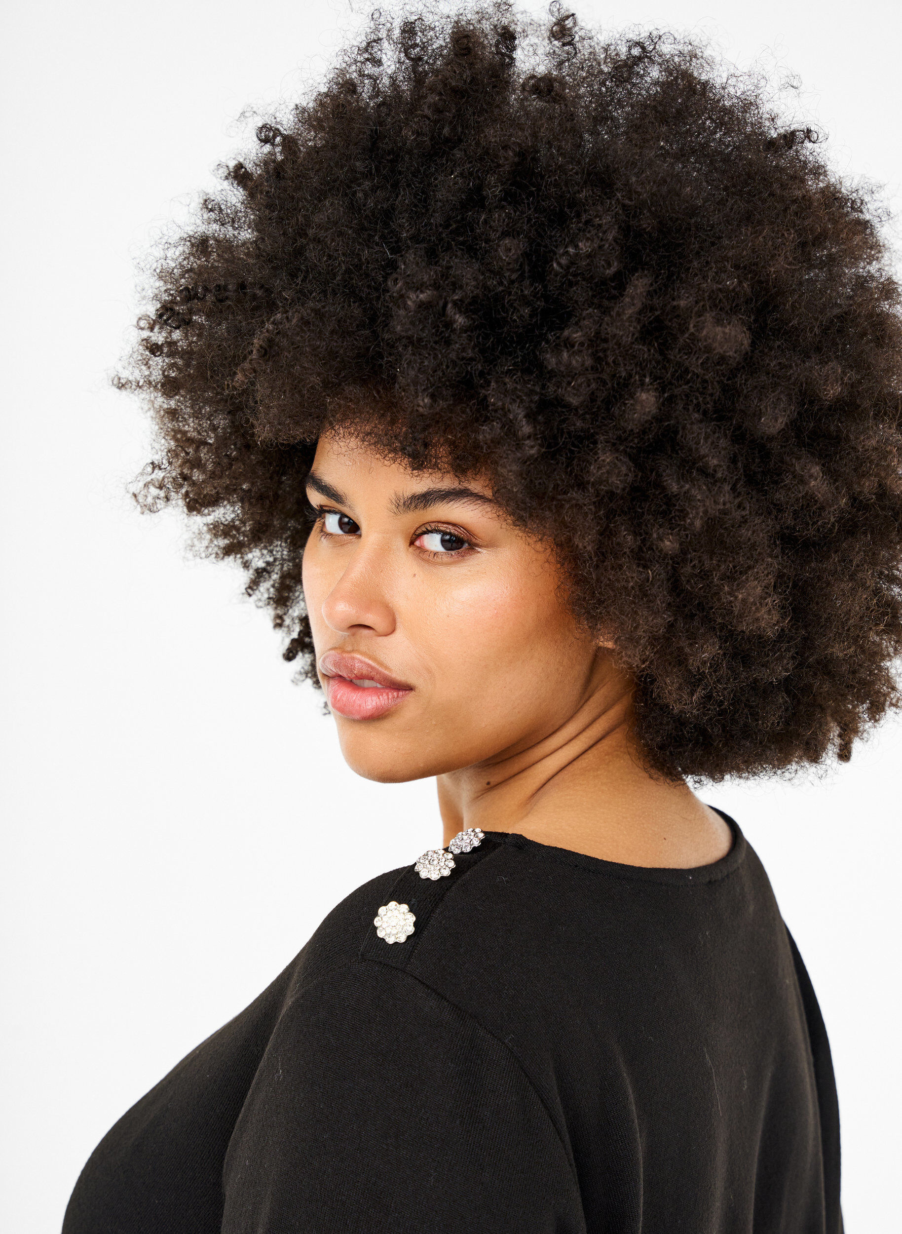 Zizzi Chemisier avec boutons d&eacute;coratifs, Noir, Model image number 3