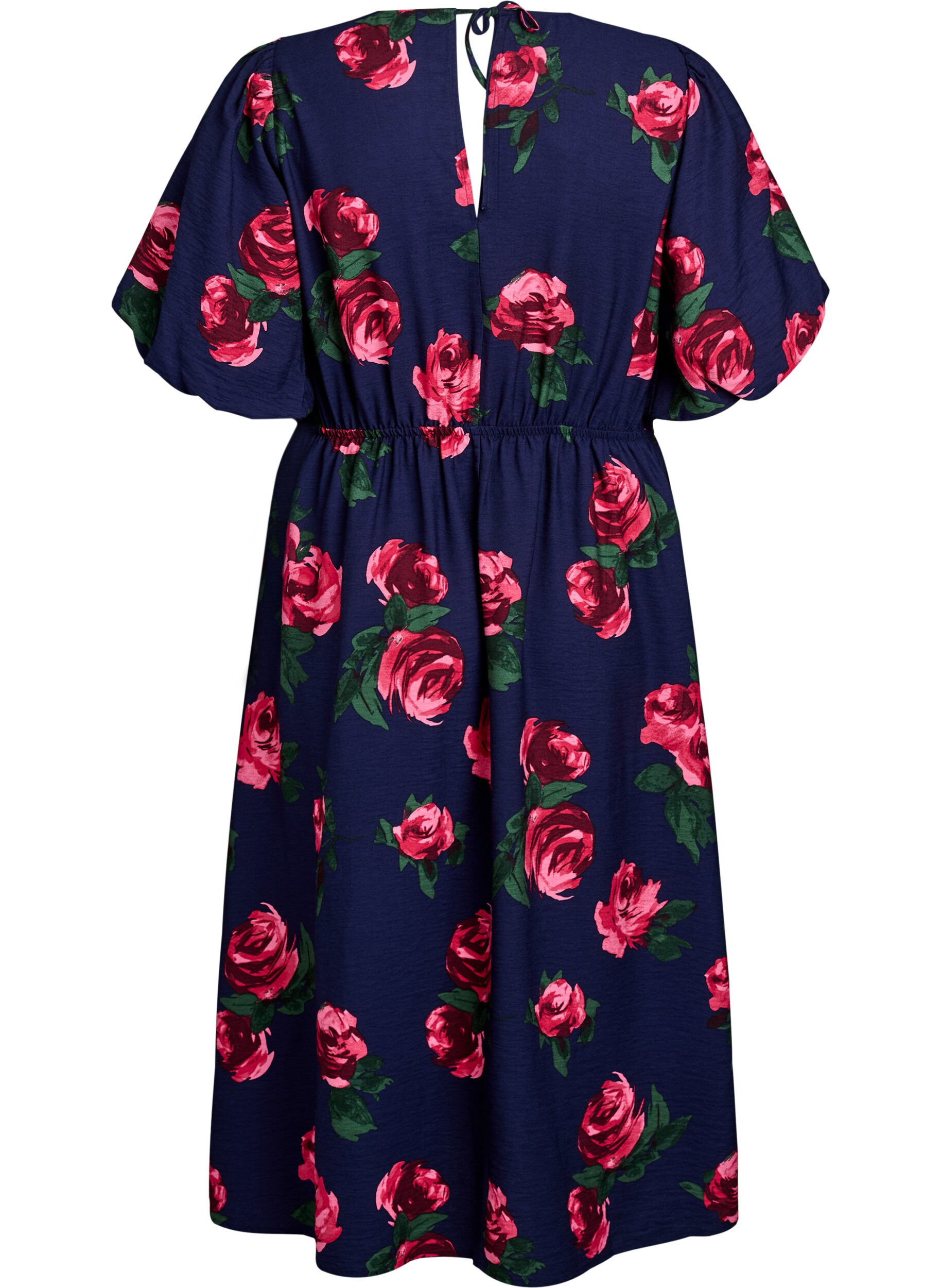 ZizziRobe midi &agrave; imprim&eacute; roses et manches courtes bouffantes, Bleu, Packshot image number 1