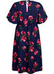 Robe midi &agrave; imprim&eacute; roses et manches courtes bouffantes, Bleu, Packshot image number 1