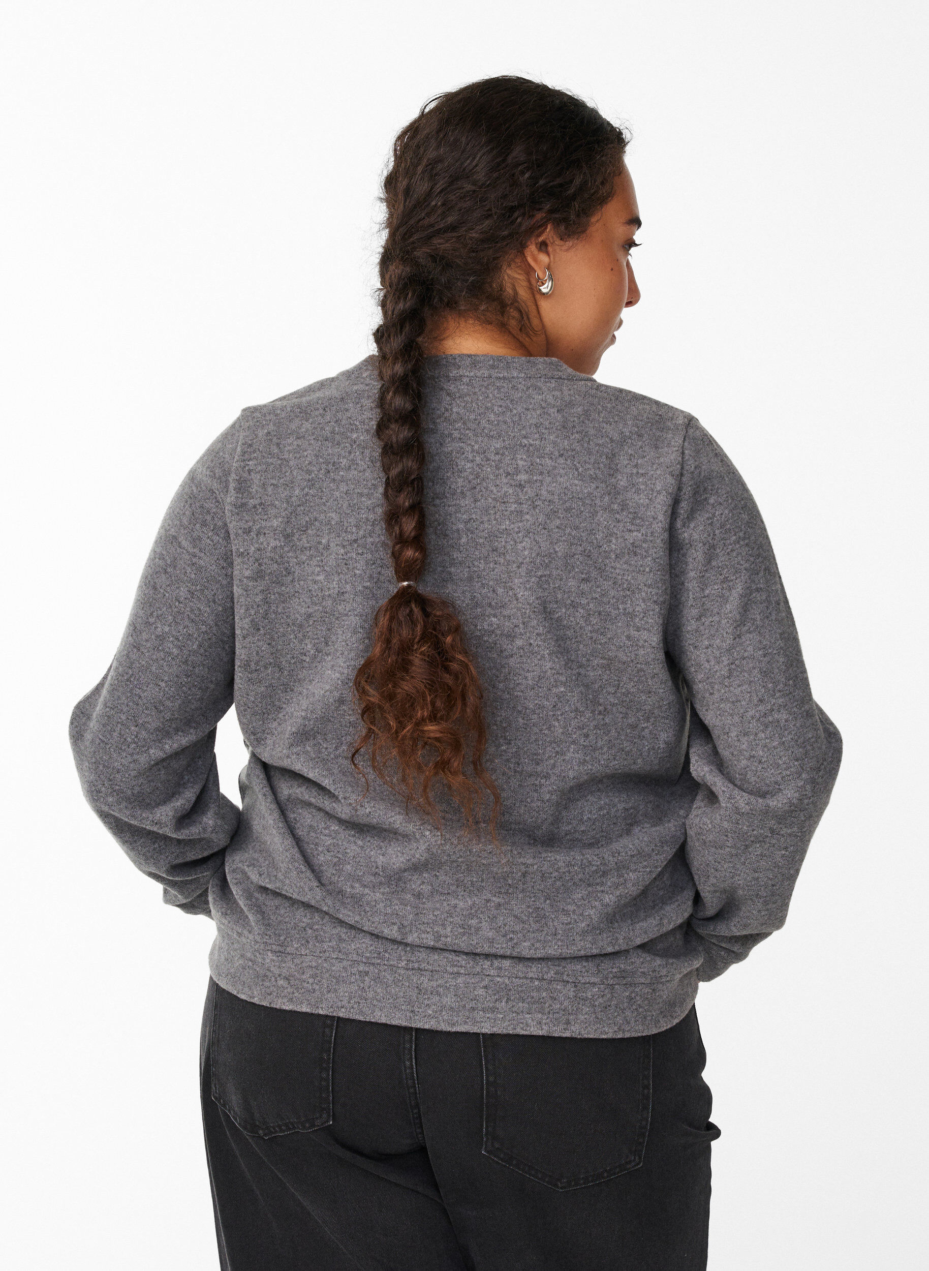Zizzi Cardigan en jersey &agrave; col rond et boutons, Gris anthracite, Model image number 2