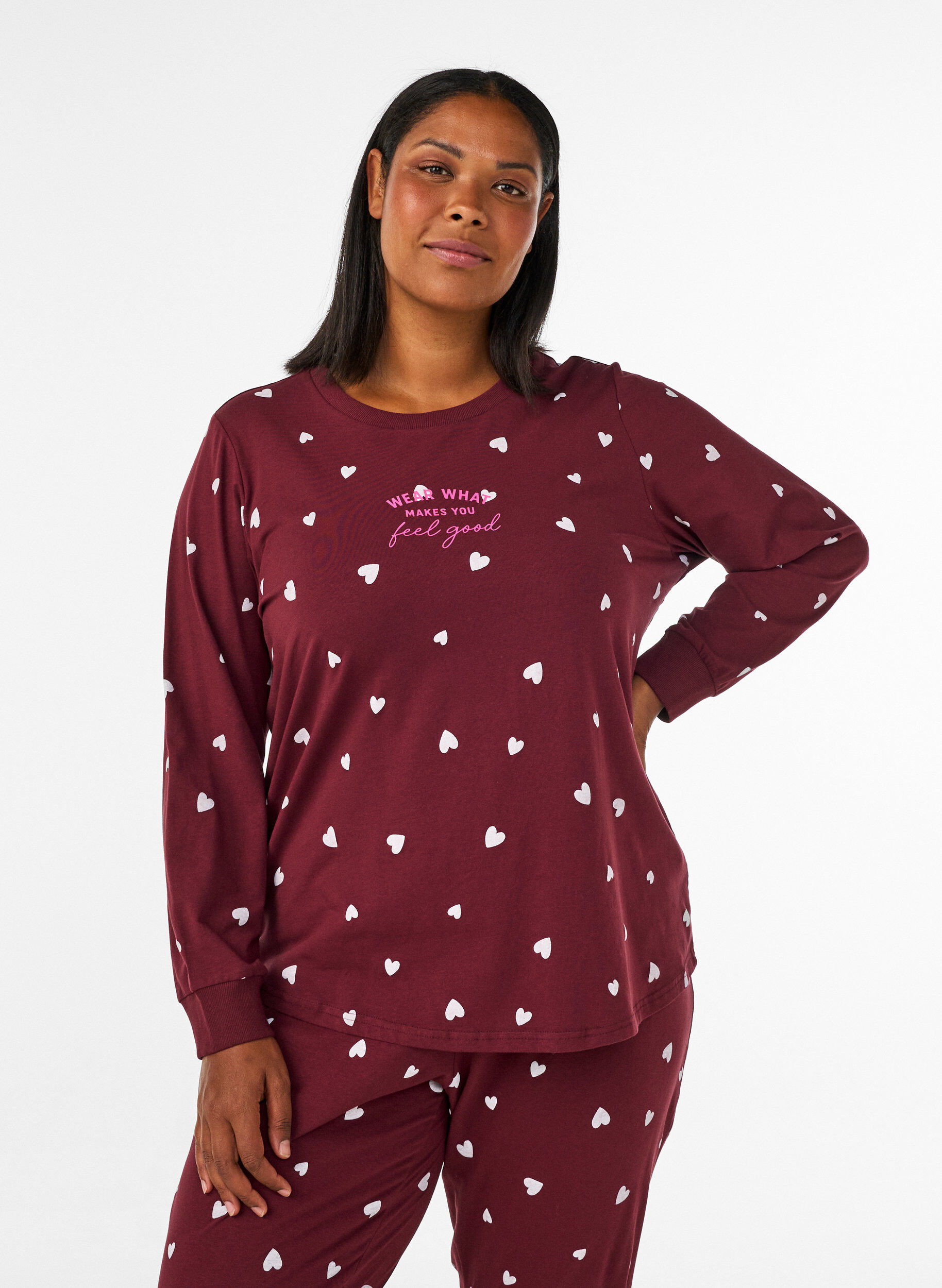 ZizziChemisier de nuit avec imprim&eacute;, Bordeaux, Model image number 0