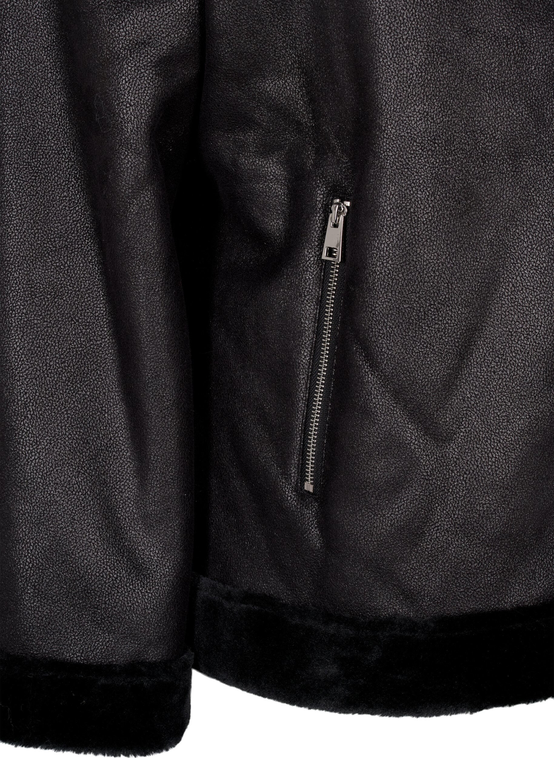 Zizzi Veste de pilote en similicuir, Black, Packshot image number 2