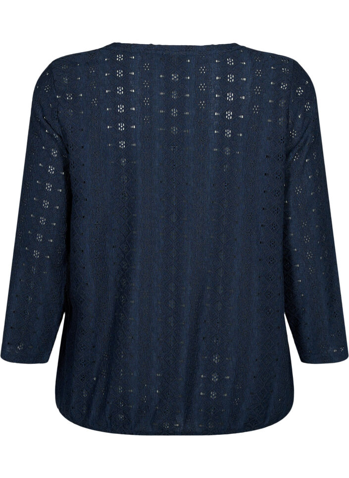 Blouse avec broderie anglaise et manches 7/8, Navy Blazer, Packshot image number 1