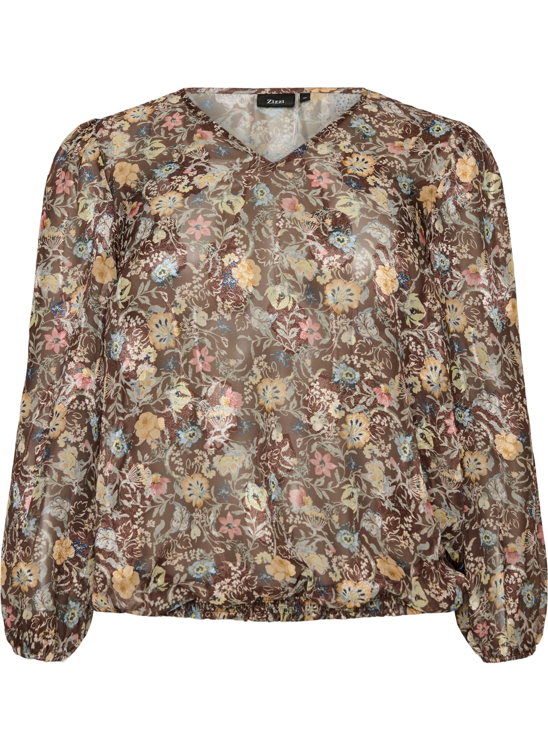 Bluse mit Blumenmuster und Ballon&auml;rmeln