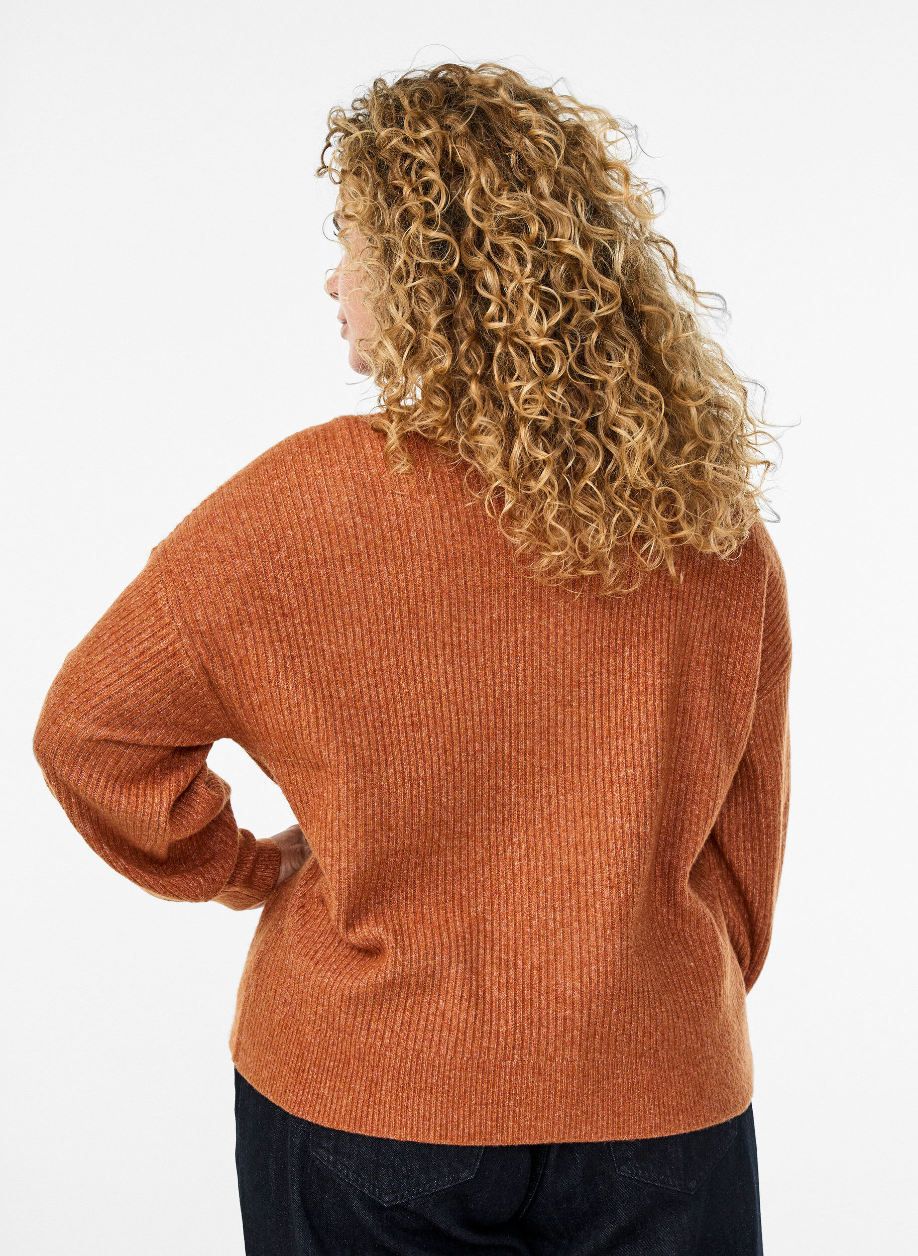 Zizzi Rippenstrick Strickjacke mit Kn&ouml;pfen, Orange, Model image number 2