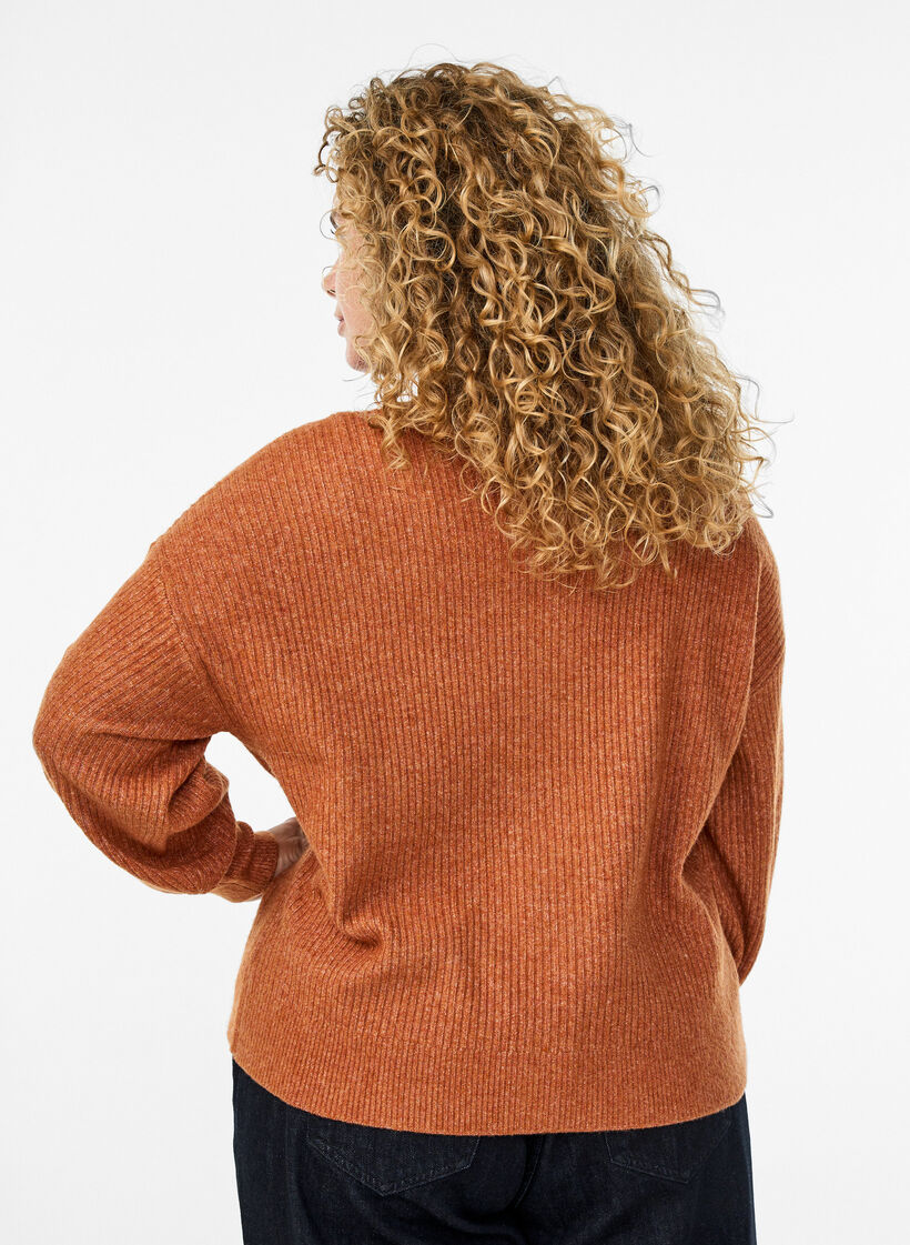 Rippenstrick Strickjacke mit Knöpfen, Orange, Model image number 2