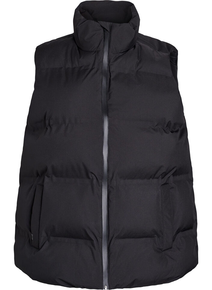 Kurze Steppweste mit hohem Kragen, Schwarz, Packshot image number 0
