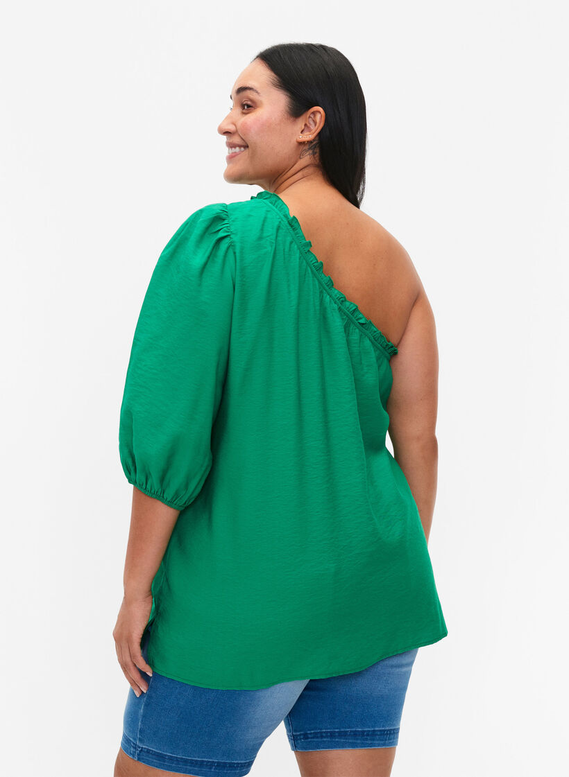 blouse à une épaule en viscose, Vert, Model image number 2