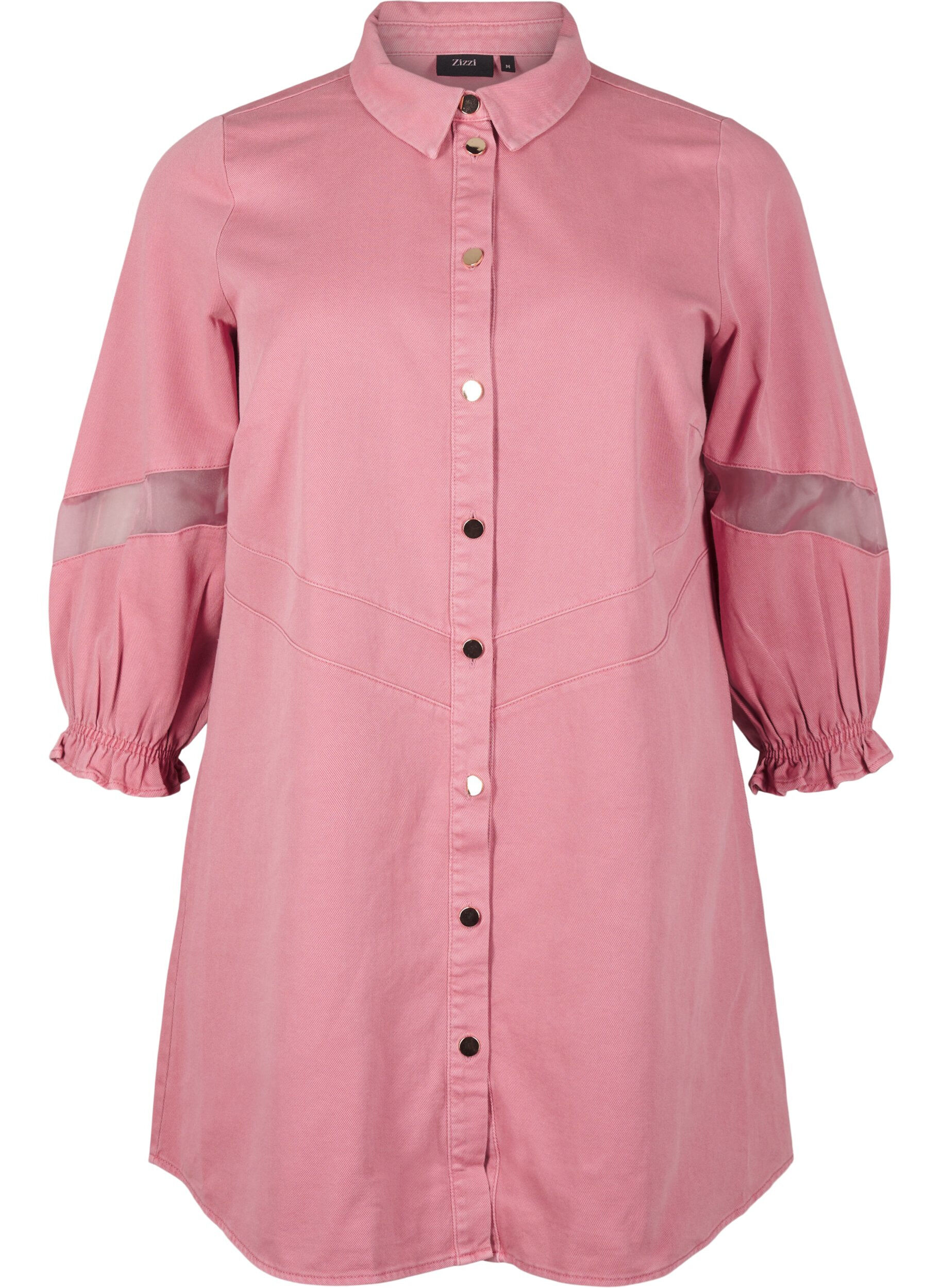 Zizzi Robe chemise en jean color&eacute;e avec d&eacute;tails en maille, Heather Rose, Packshot image number 0