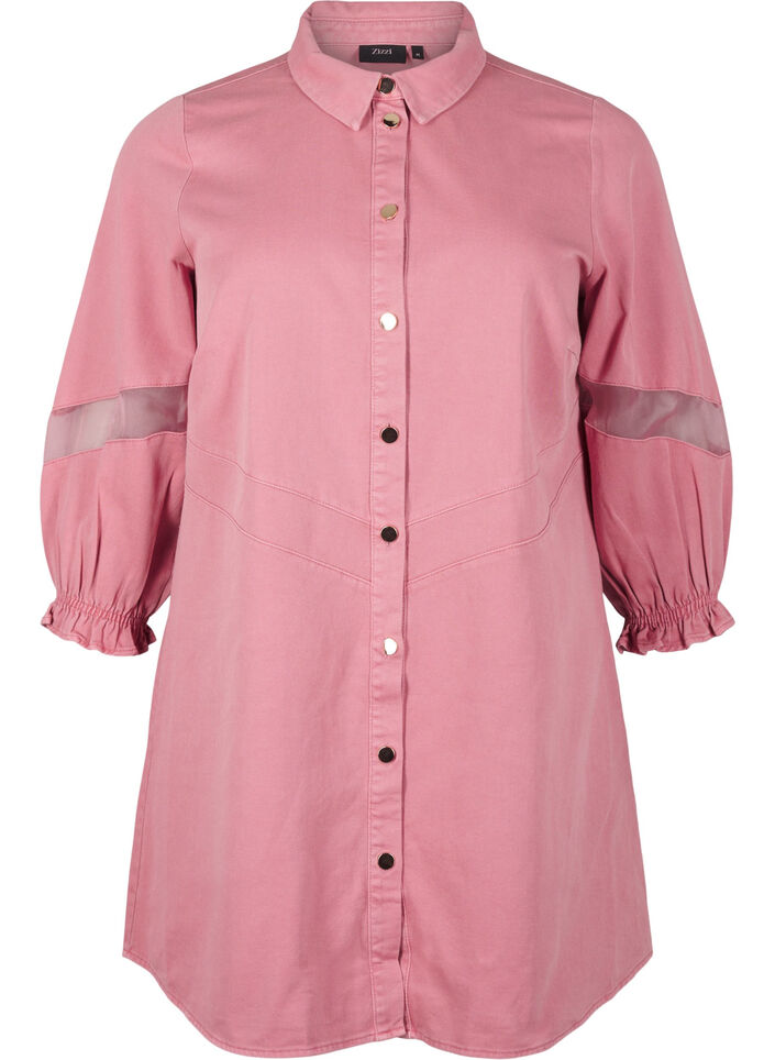 Buntes Hemdblusenkleid aus Jeansstoff mit Maschendetails, Heather Rose, Packshot image number 0