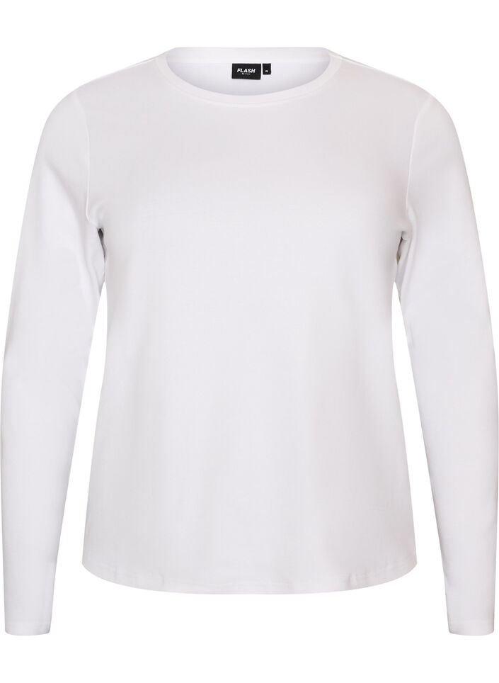 Langarm-Basic-T-Shirt mit Rundhalsausschnitt, Wei&szlig;, Packshot image number 0