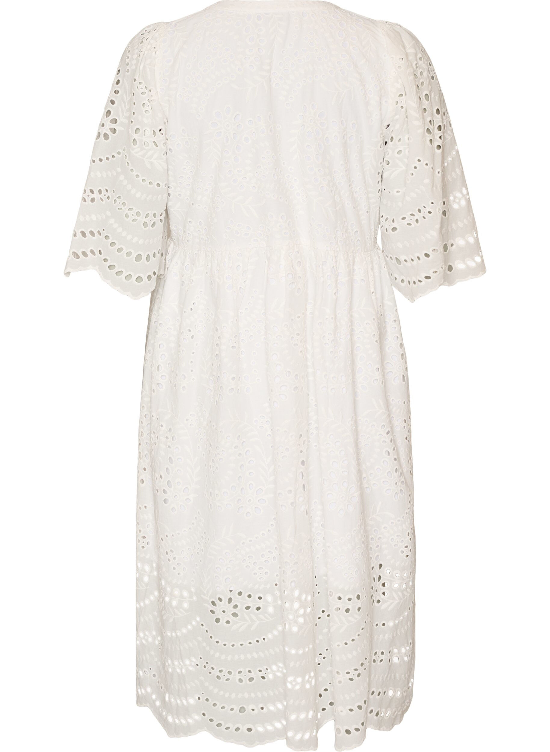Zizzi Robe midi en broderie anglaise &agrave; taille empire, Blanc, Packshot image number 1