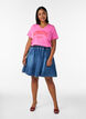 T-shirt en coton bio avec un imprim&eacute; varsity et col V, Rose, Model image number 1