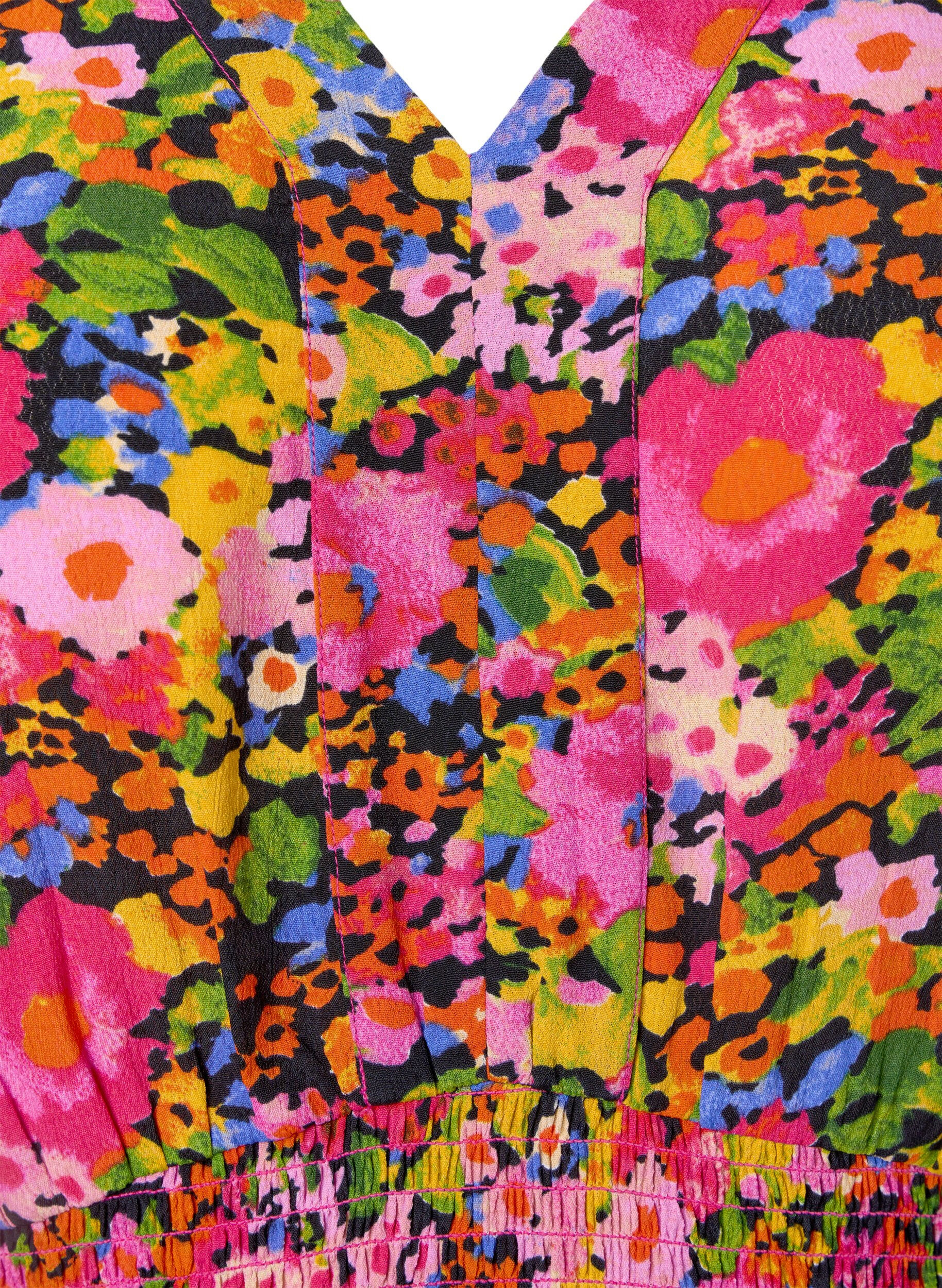 Zizzi Viskosebluse mit Blumendruck und Smock, Neon Flower Print, Packshot image number 2