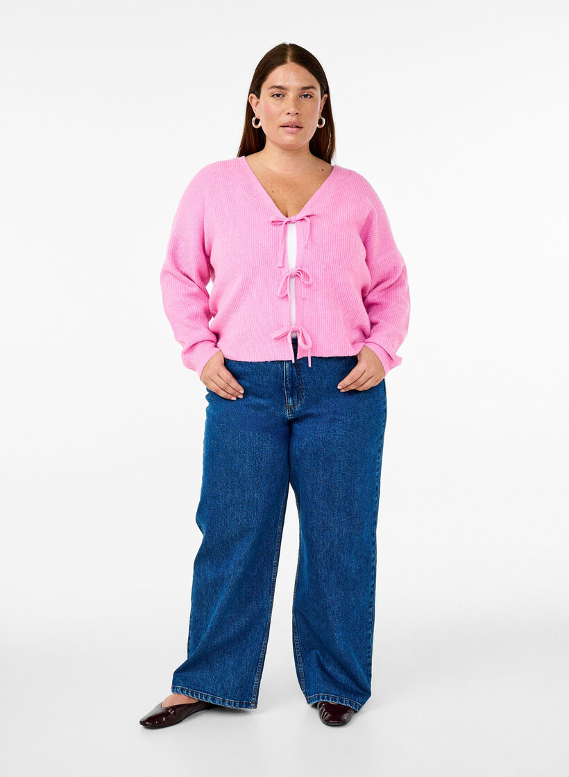 Cardigan en maille avec ceinture à nouer, Begonia Pink Mel., Model image number 2