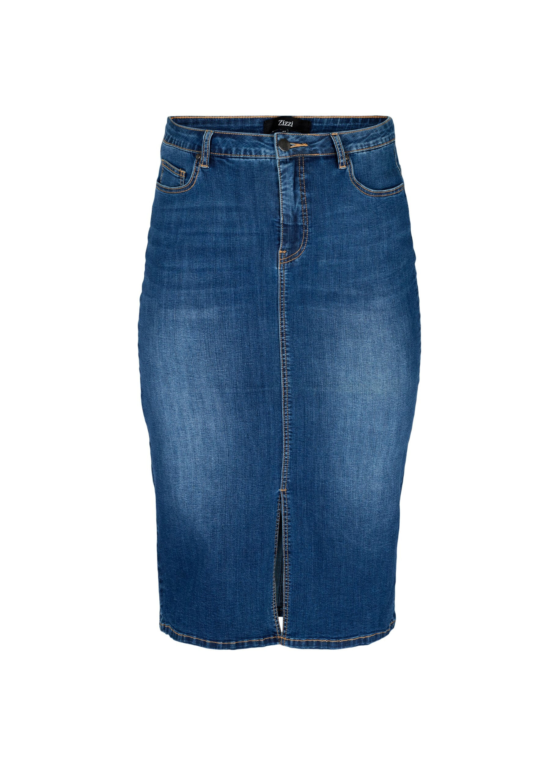Zizzi Jupe midi en jean avec fente, Bleu, Packshot image number 0