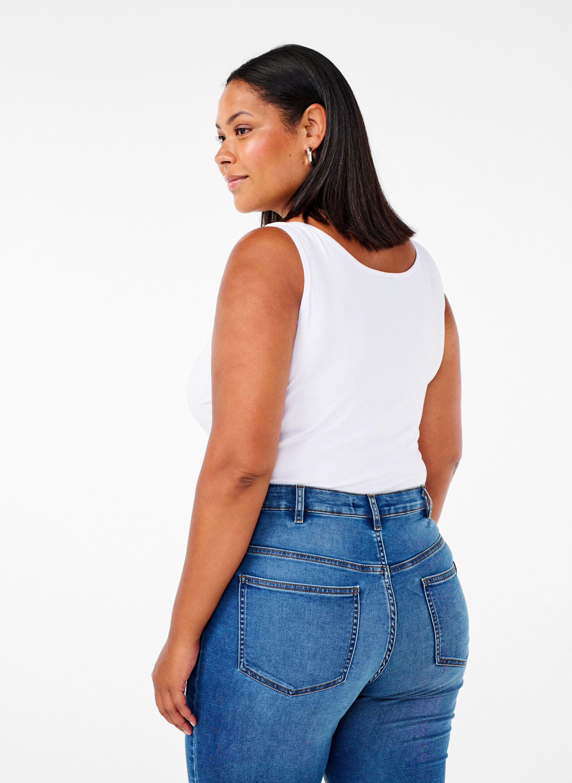 Zizzi Einfarbiges Basic Top aus Baumwolle, Wei&szlig;, Model image number 2