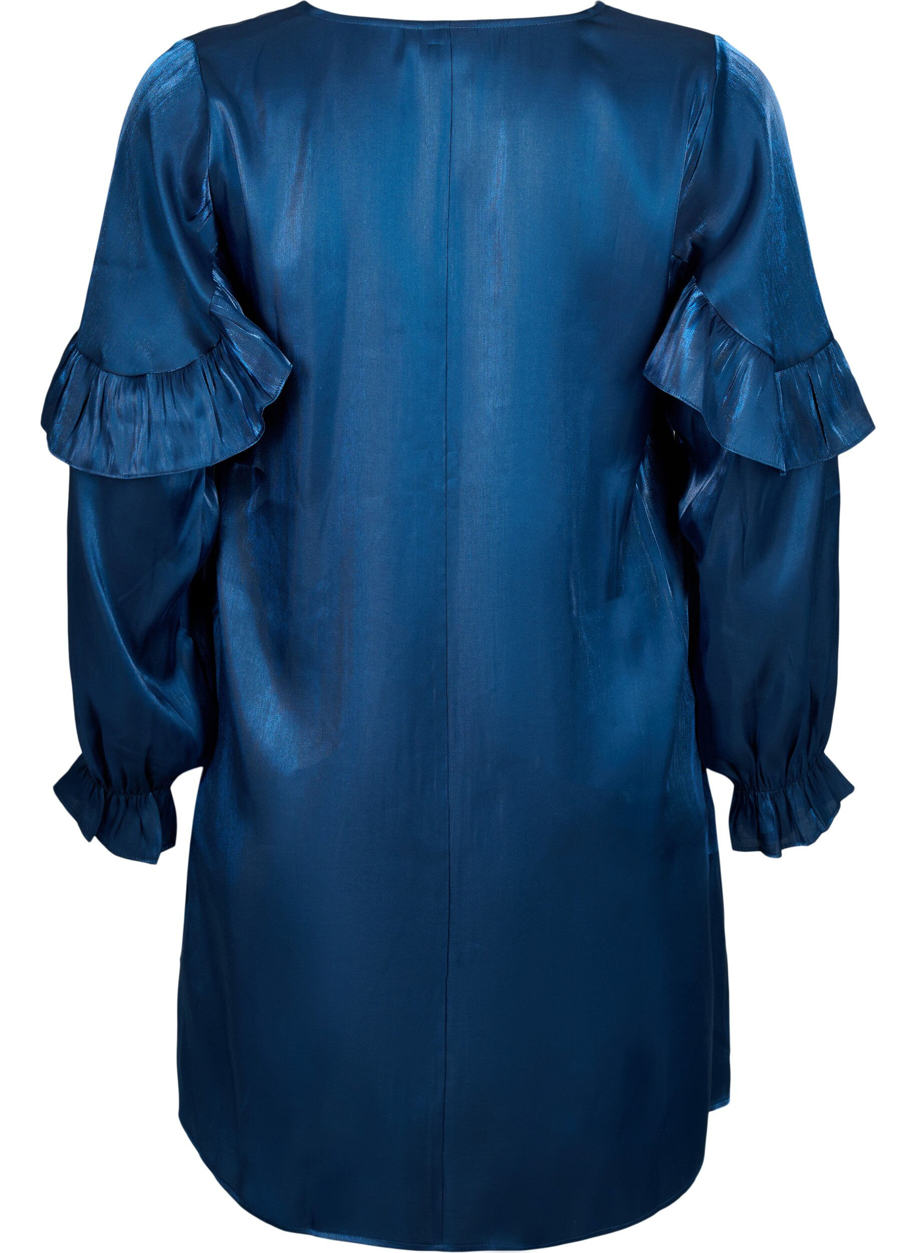 Zizzi Viskosekleid mit V-Ausschnitt und R&uuml;schen, Titan, Packshot image number 1