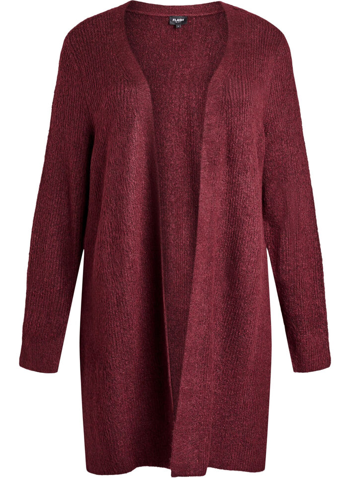 Cardigan long c&ocirc;tel&eacute; sans fermeture, Bordeaux, Packshot image number 0