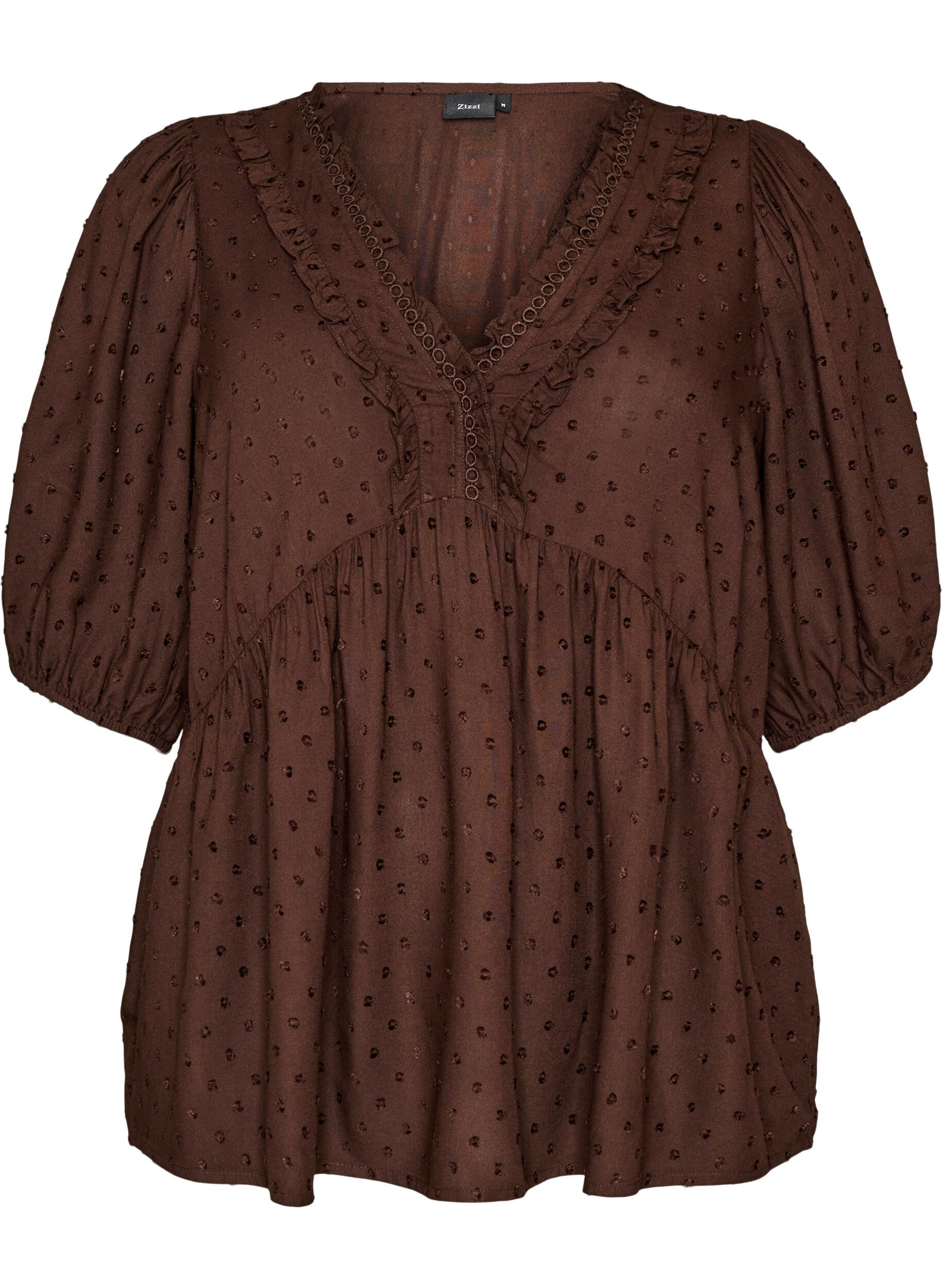 Blouse en viscose avec texture &agrave; pois et col V