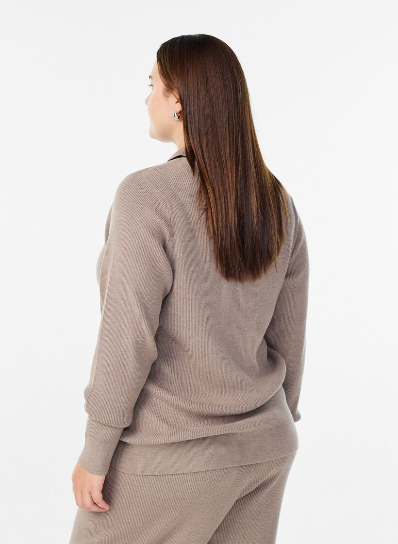 Pullover aus Rippstrick mit Polokragen und Reißverschluss, Beige, Model image number 2
