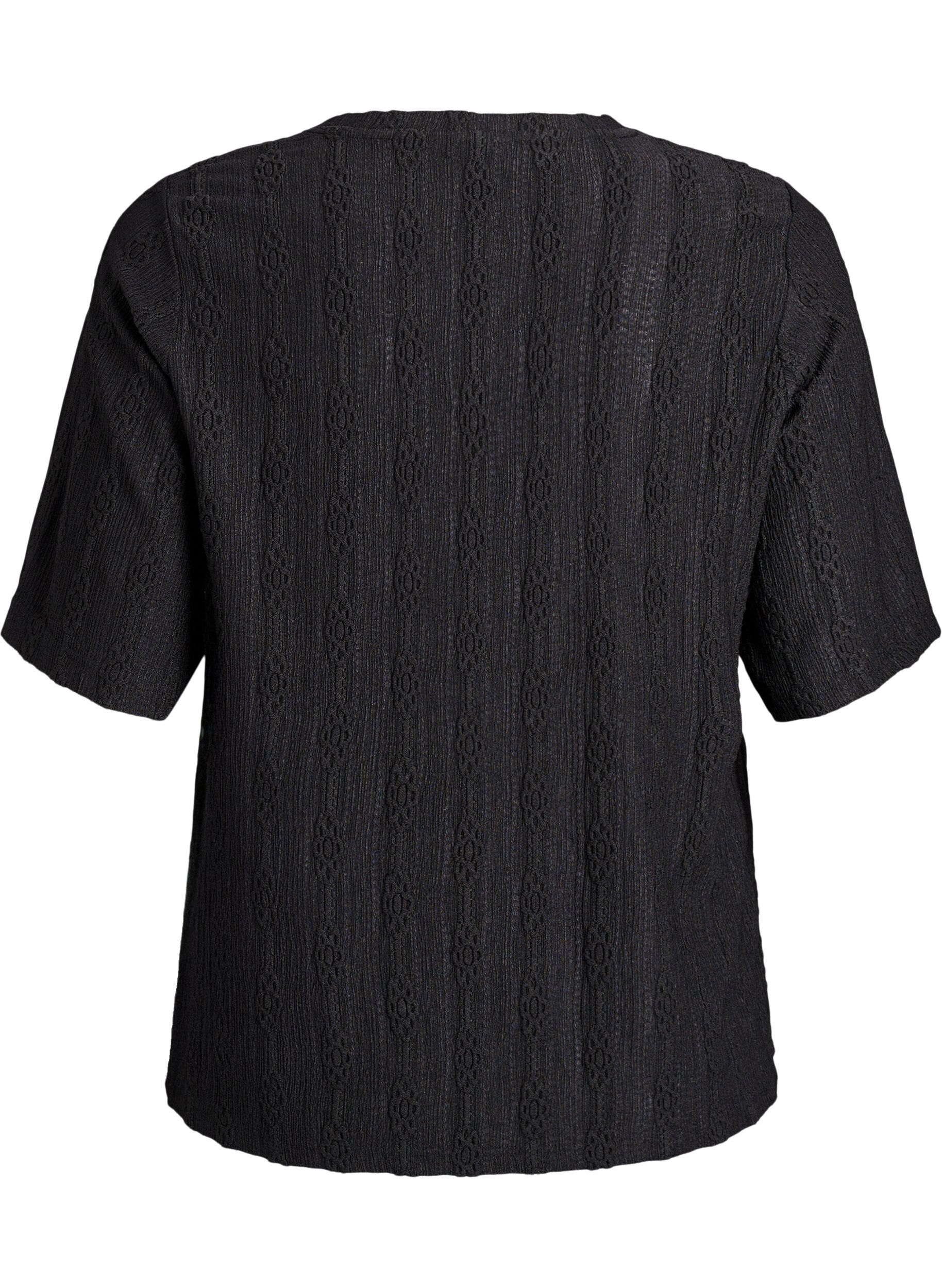 Zizzi Blouse &agrave; motif textur&eacute; et manches courtes, Noir, Packshot image number 1