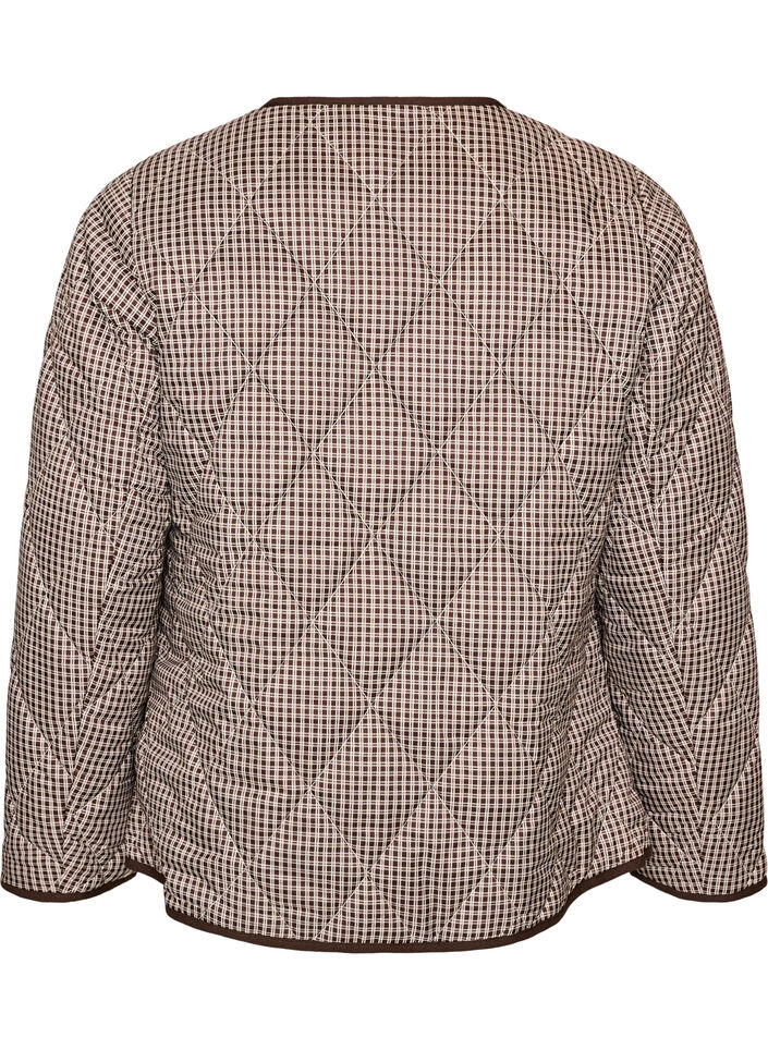 Steppjacke mit kleinem Karomuster und Kontrastbesatz, Braun, Packshot image number 1