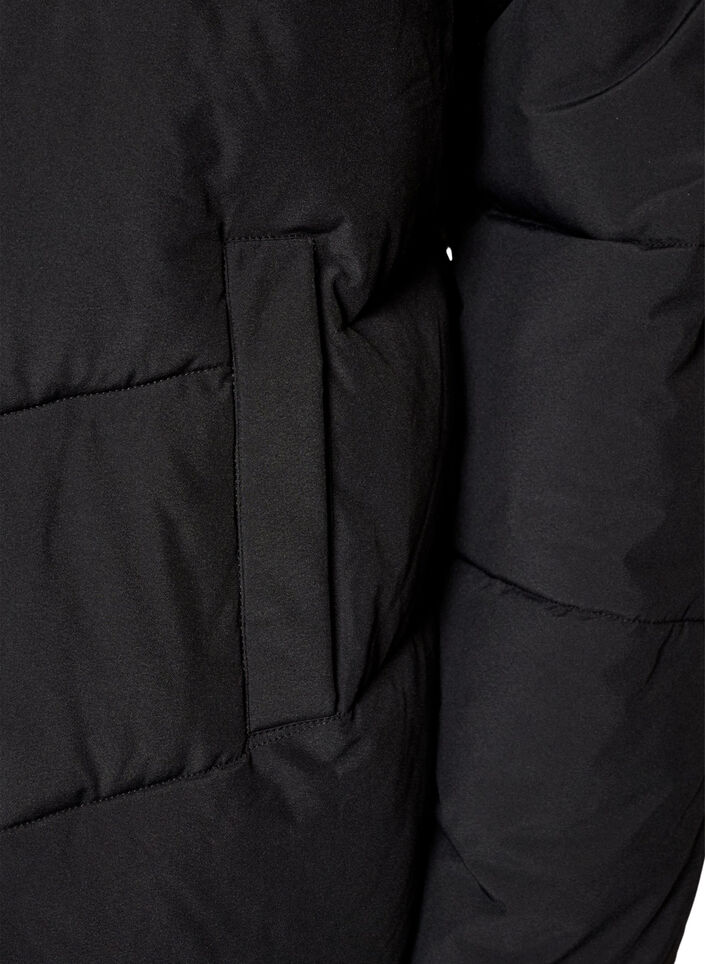 Mittellange Steppjacke mit Kapuze, Schwarz, Packshot image number 3