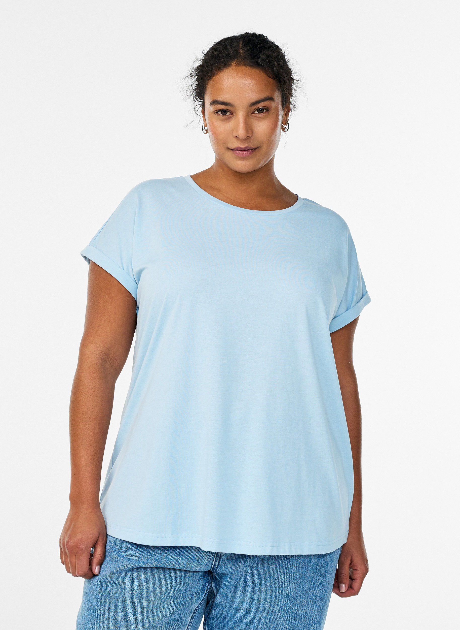 Zizzi Kurz&auml;rmeliges T-Shirt aus Baumwollmischgewebe, Blau, Model image number 0