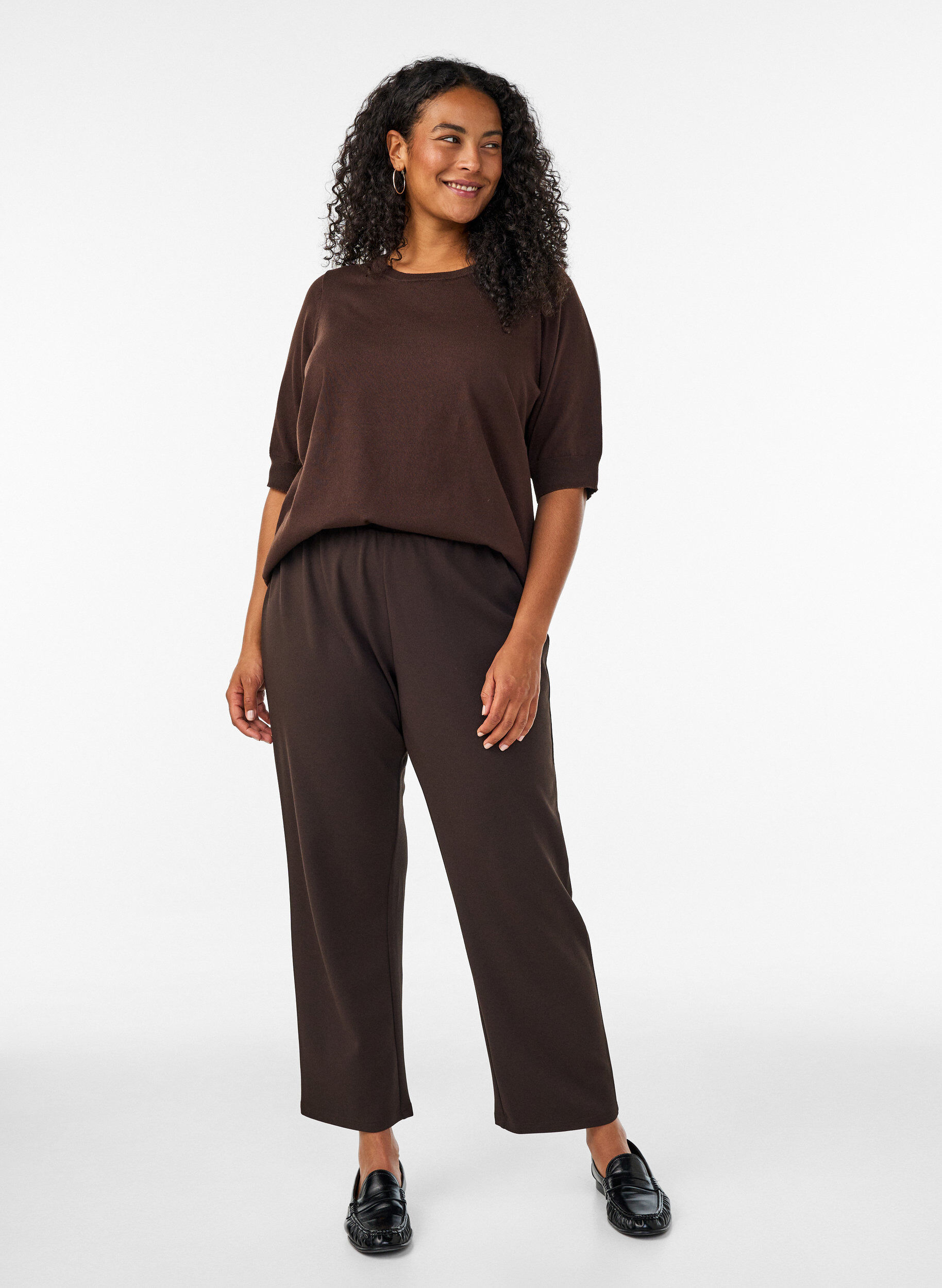ZizziBlouse en fine maille &agrave; manches courtes, Marron, Model image number 0