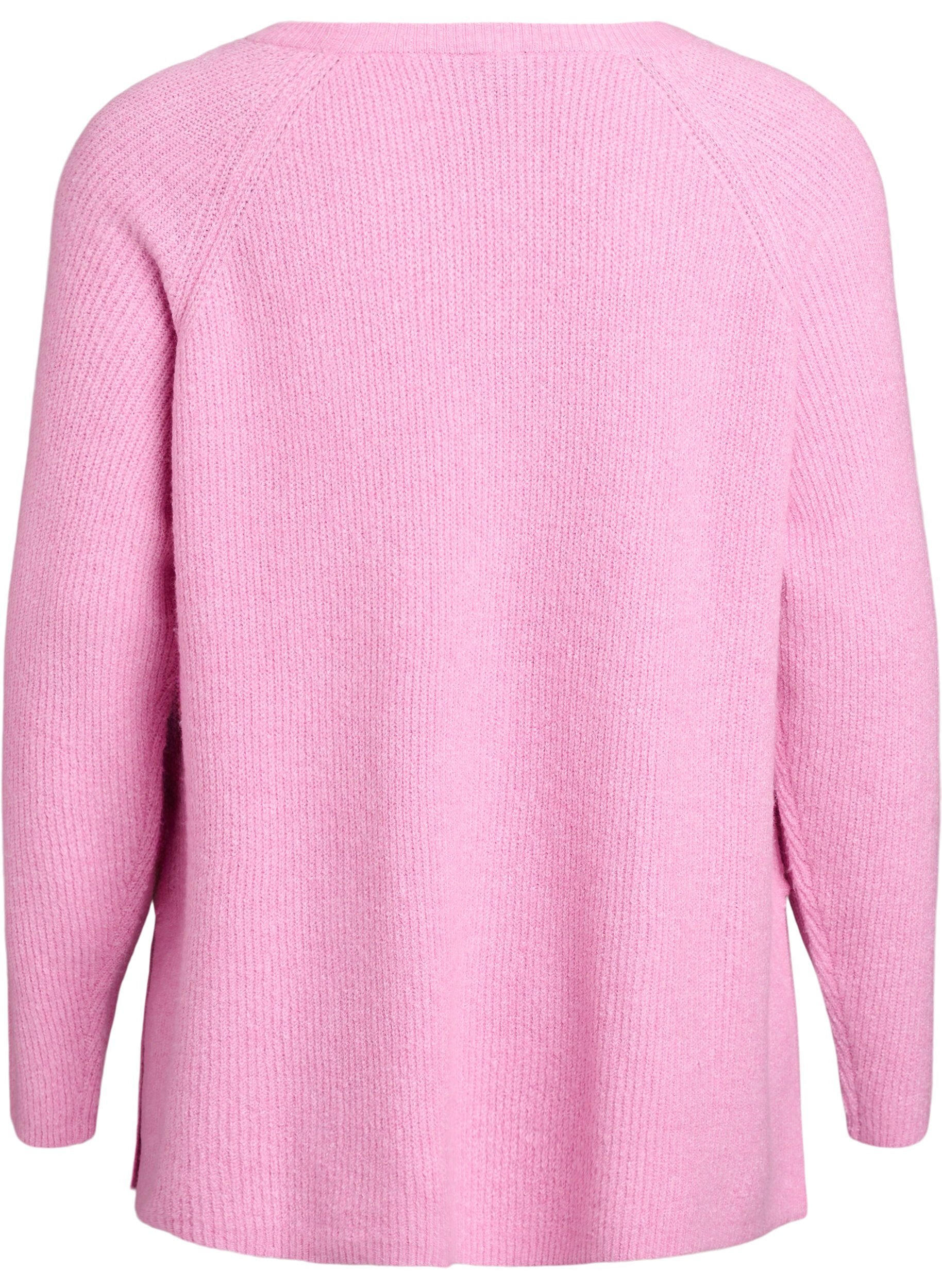 Zizzi Pull en maille &agrave; motif diagonal et manches raglan, Rose, Packshot image number 1