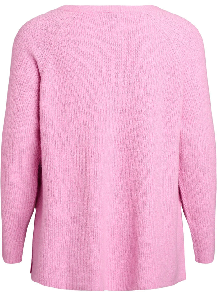 Strickpullover mit diagonalem Muster und Raglanärmeln, Pink, Packshot image number 1