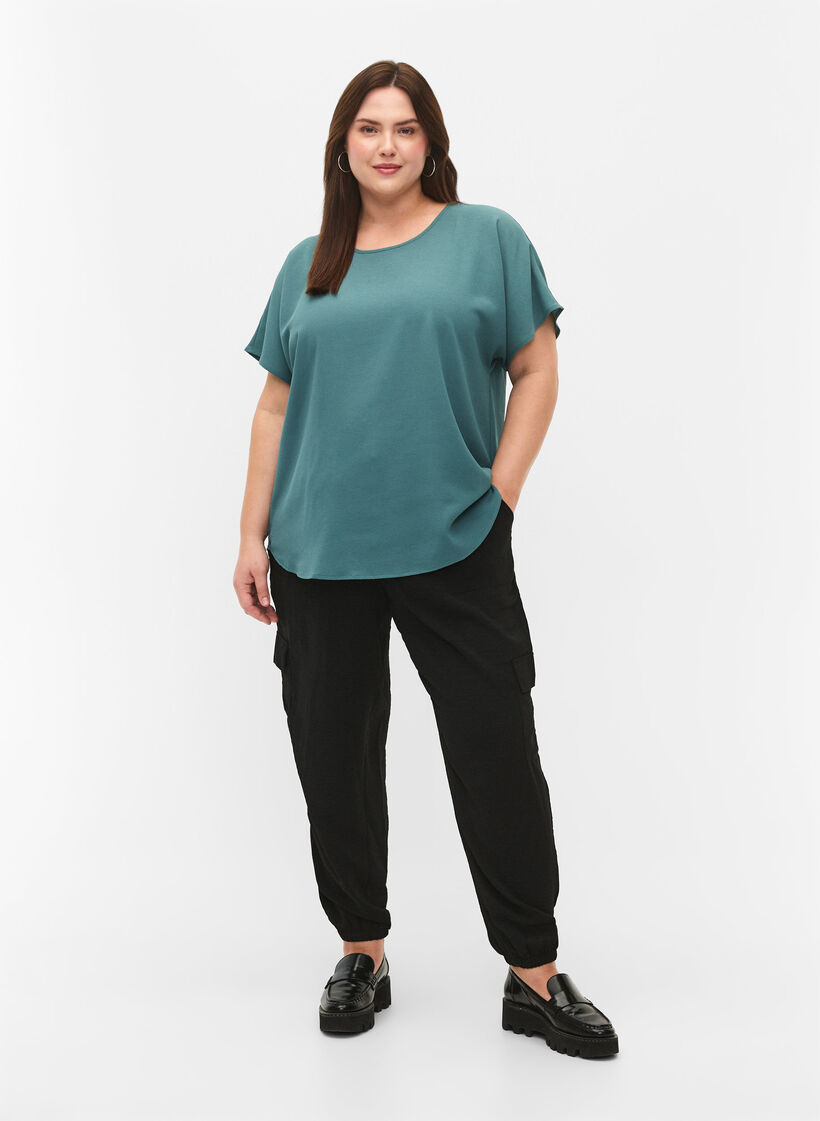 Blouse &agrave; manches courtes et encolure ronde, Vert fonc&eacute;, Model image number 1