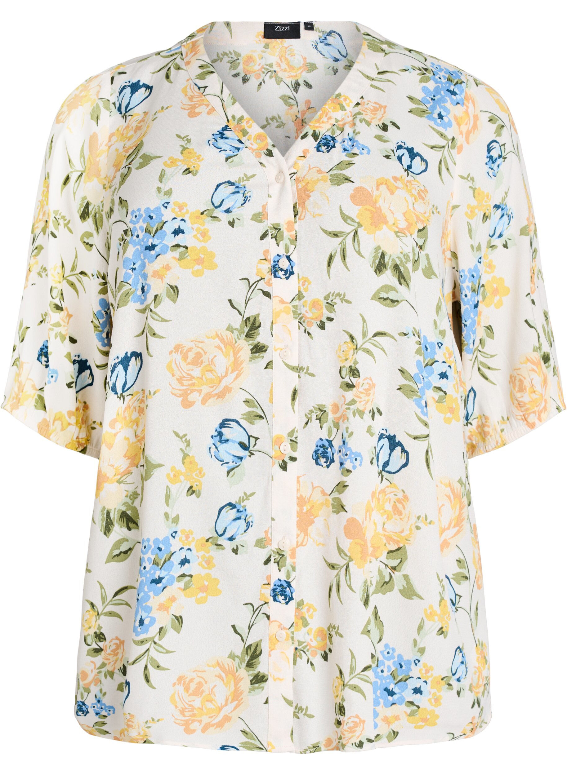 Zizzi Blouse imprim&eacute;e en viscose avec fermeture boutonn&eacute;e, Vanille, Packshot image number 0