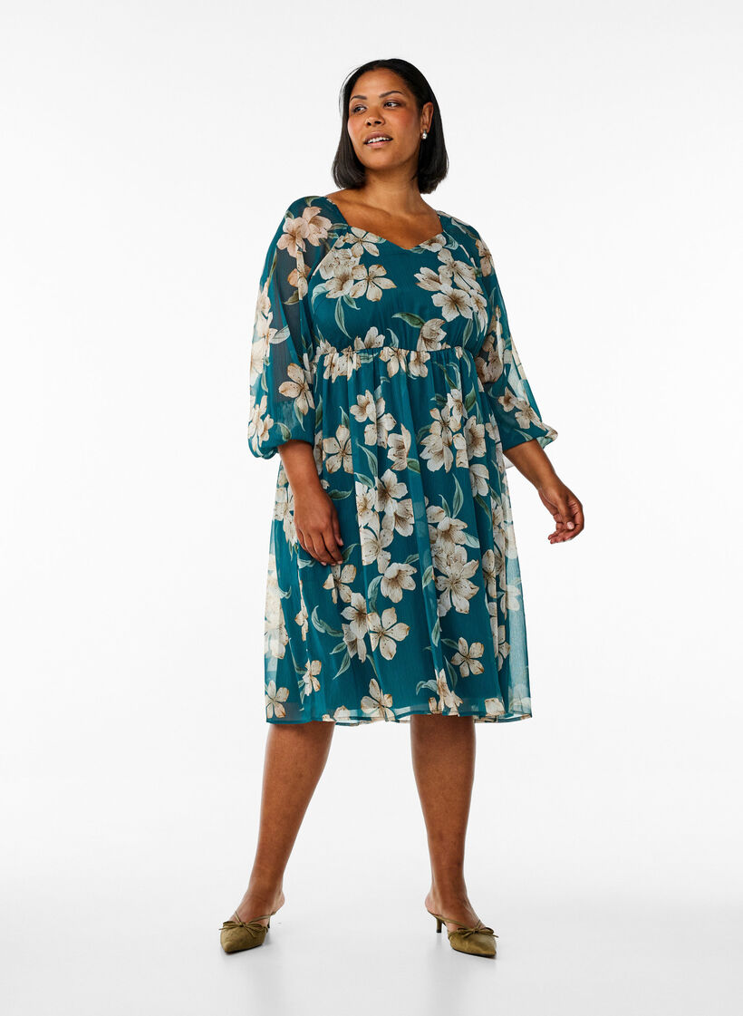 Robe de soir&eacute;e en mousseline &agrave; manches longues, Vert, Model image number 1