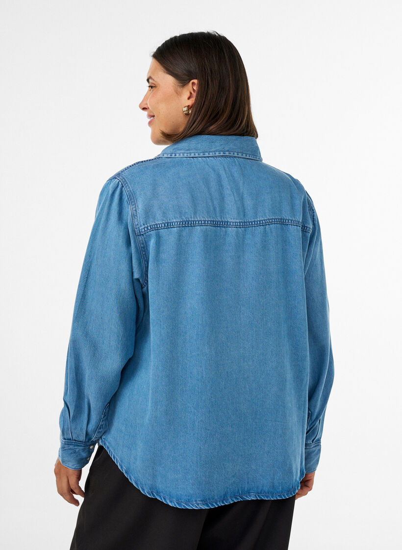 Jeanshemd aus Lyocell mit Druckkn&ouml;pfen, Blau, Model image number 2