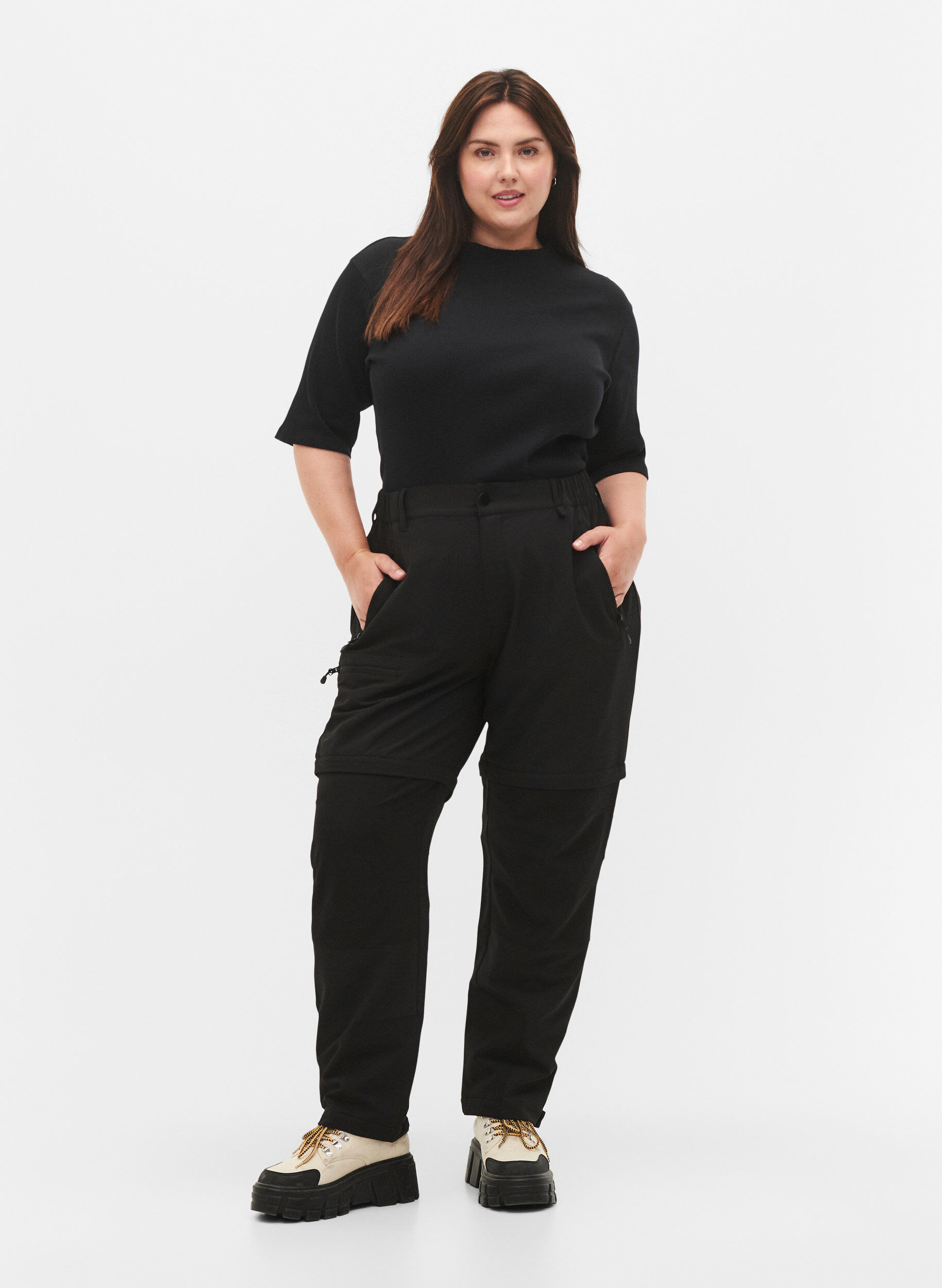 Zizzi 2-in-1 Wanderhosen, Black, Model image number 0