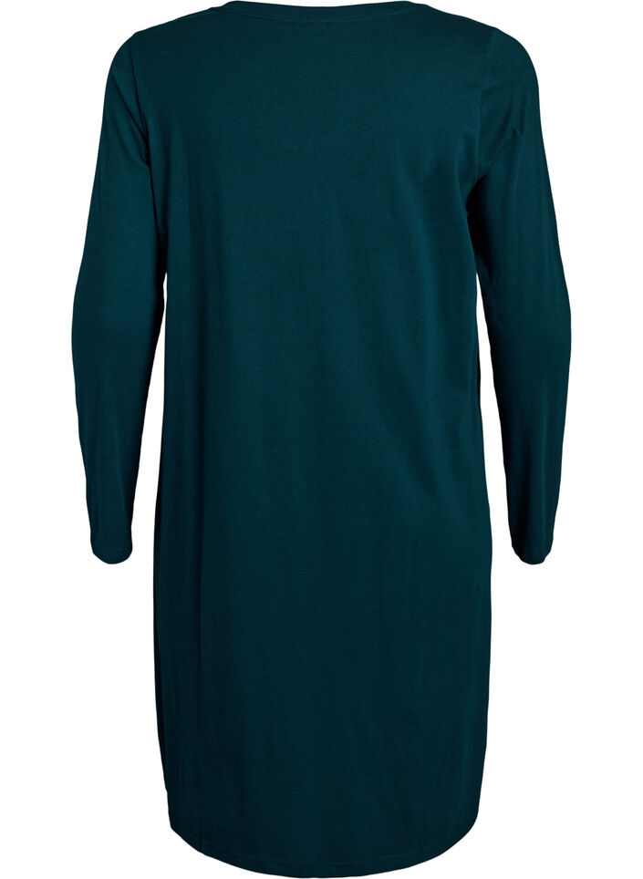 Chemise de nuit &agrave; manches longues en coton bio, Vert fonc&eacute;, Packshot image number 1