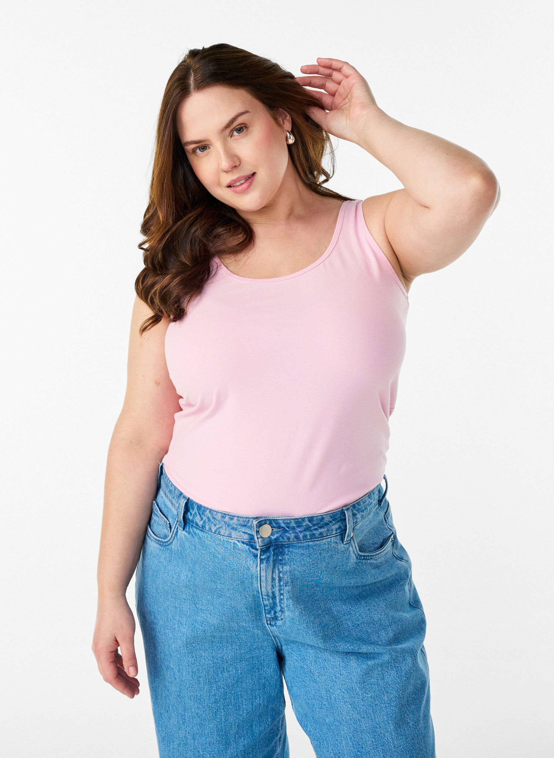 Einfarbiges Basic Top aus Baumwolle, Rot, Model