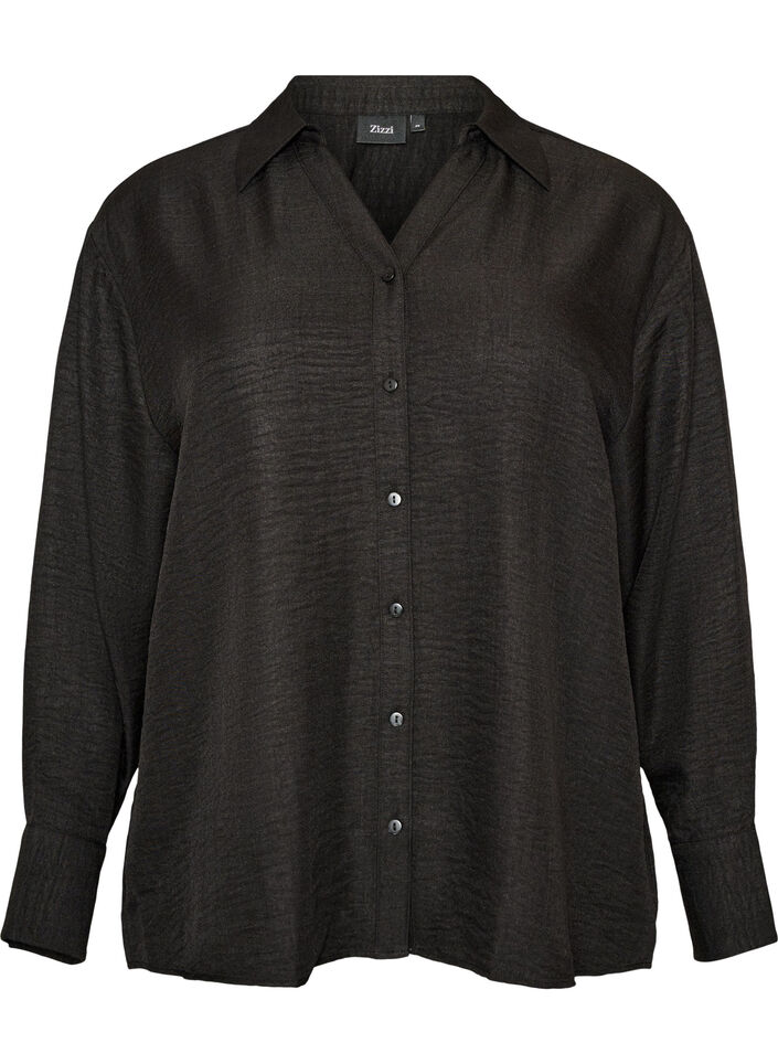 Chemise ample avec col en V, Noir, Packshot image number 0