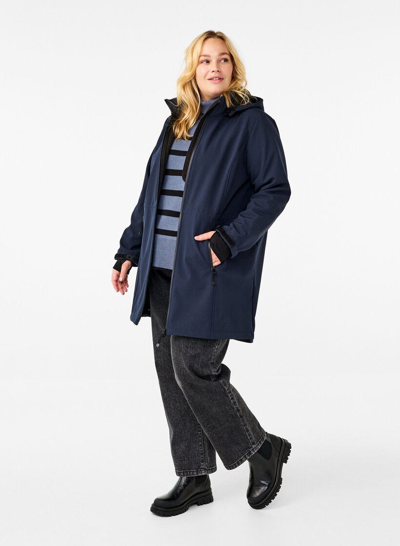 Softshell-Jacke mit abnehmbarer Kapuze, Blau, Model image number 1